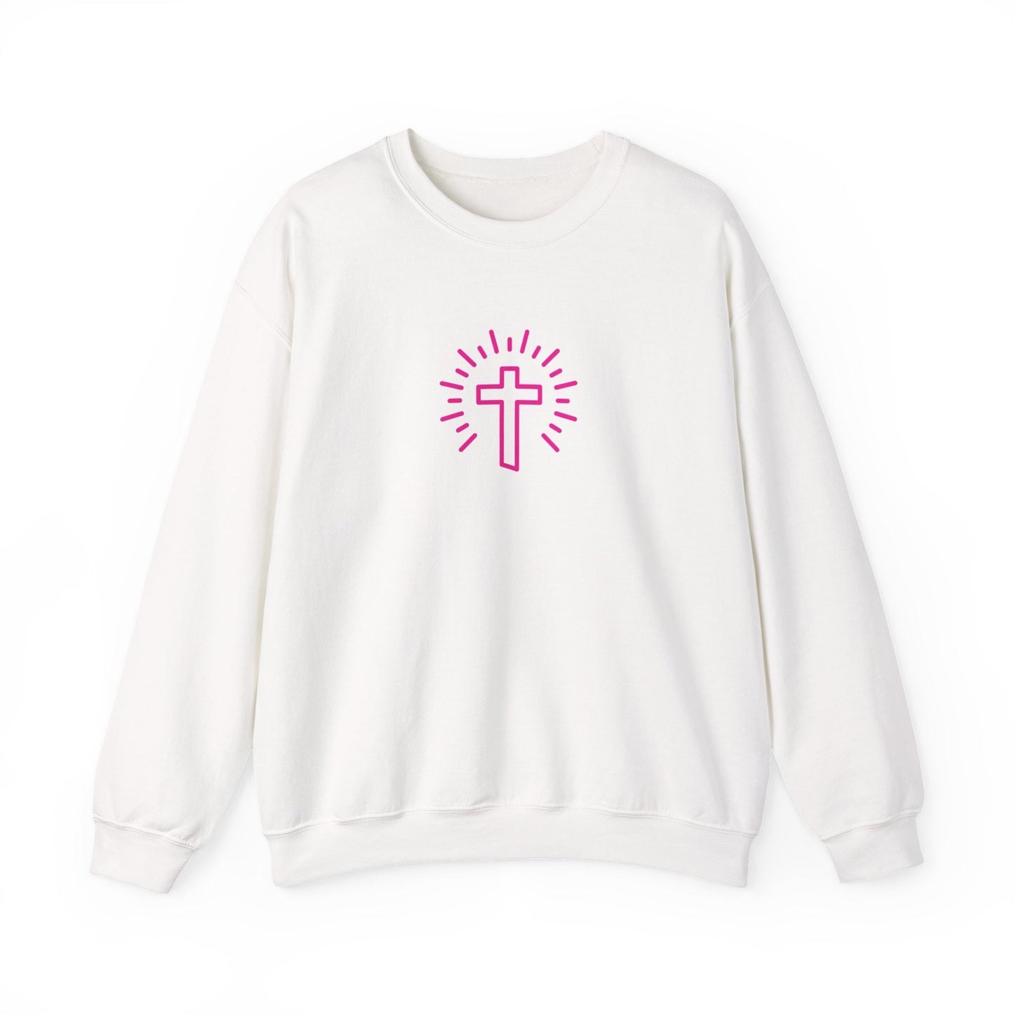 Christian Cross Crewneck Sweatshirt — Pink Radiant Faith Graphic