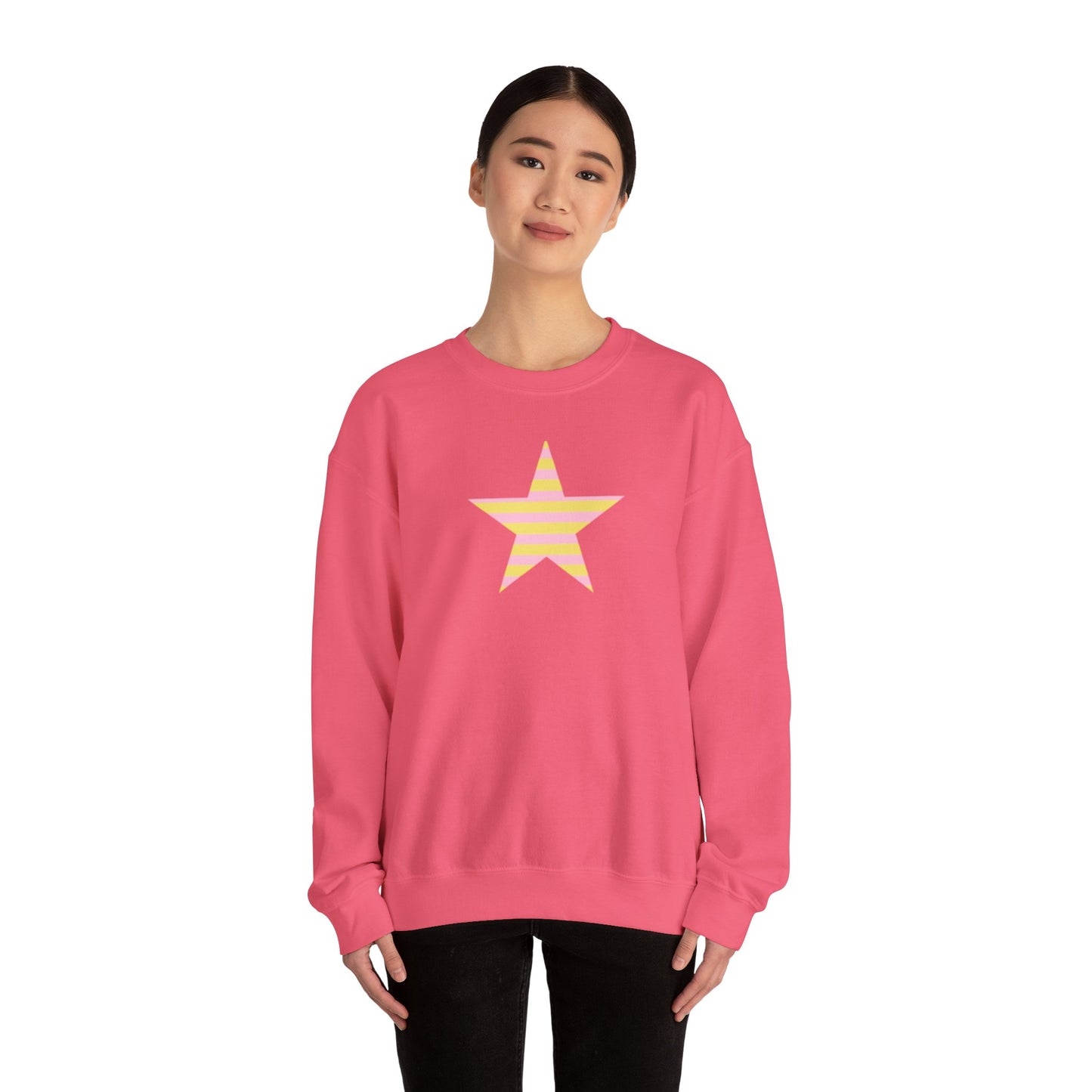 Star Stripe Crewneck — Pastel Pink & Yellow Graphic Sweatshirt