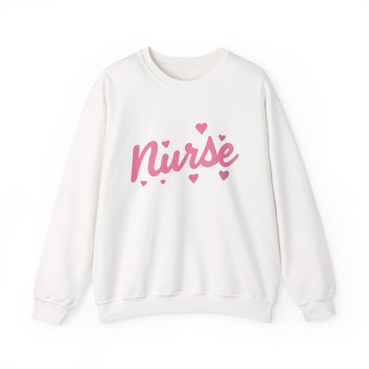 Nurse Crewneck Sweatshirt — Pink Script with Hearts, Cute Gift for Nurses