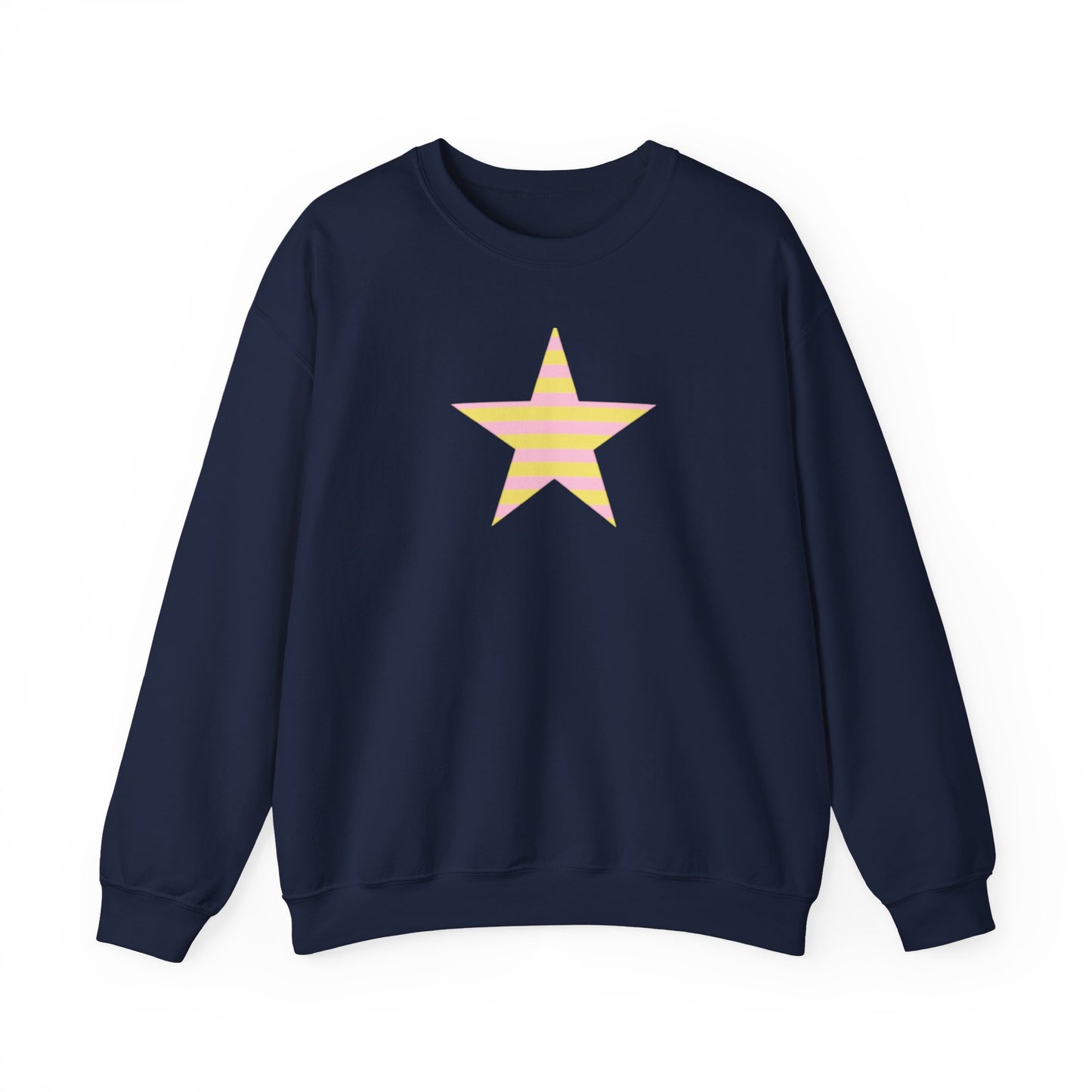 Star Stripe Crewneck — Pastel Pink & Yellow Graphic Sweatshirt