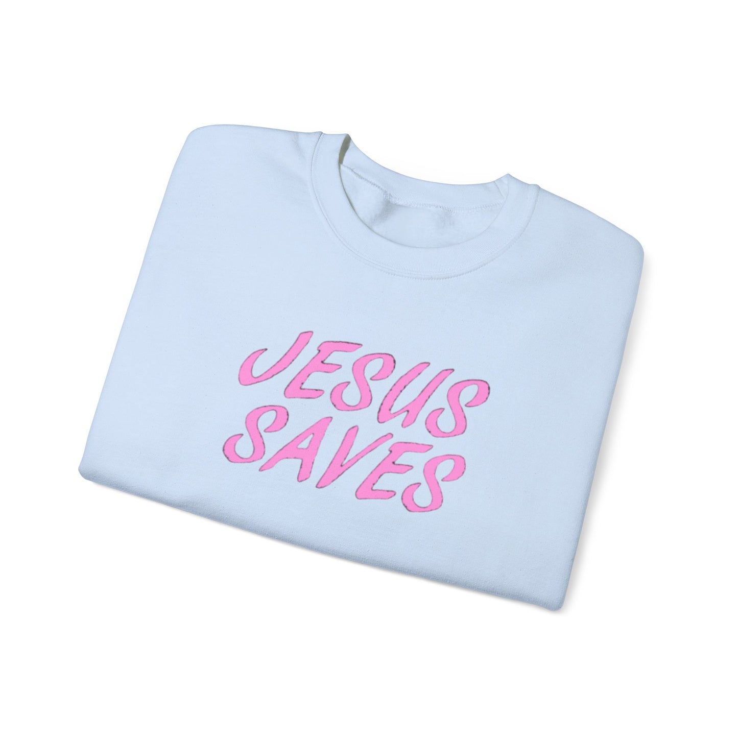 Jesus Saves Pink Script Crew neck — Christian Faith Graphic Tee