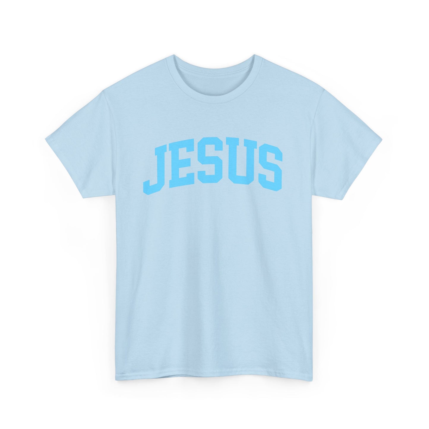 Jesus Graphic Tee — Light Blue Collegiate Faith T-Shirt