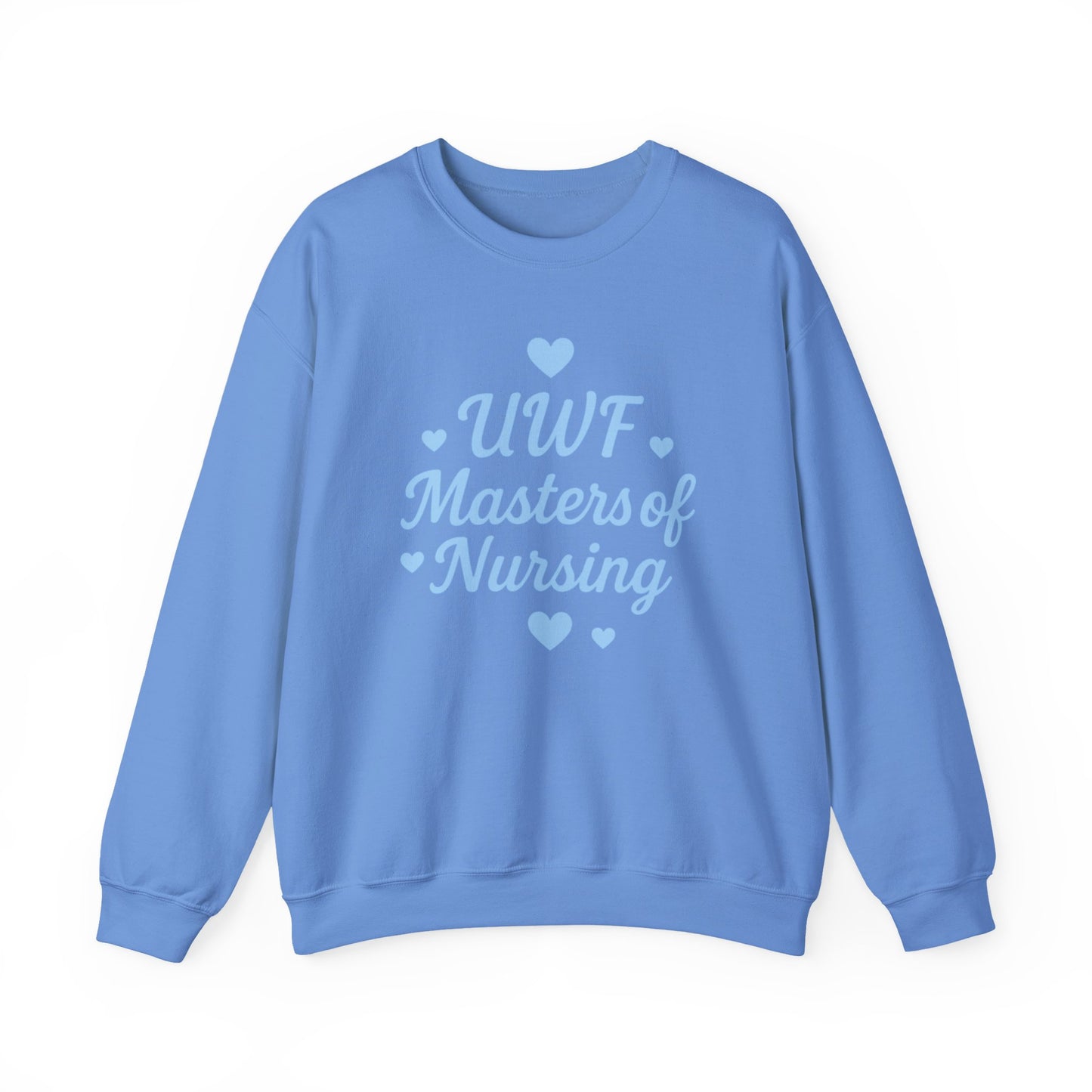 UWF Masters of Nursing Crew neck — Light Blue Heart Nursing School Sweatshirt