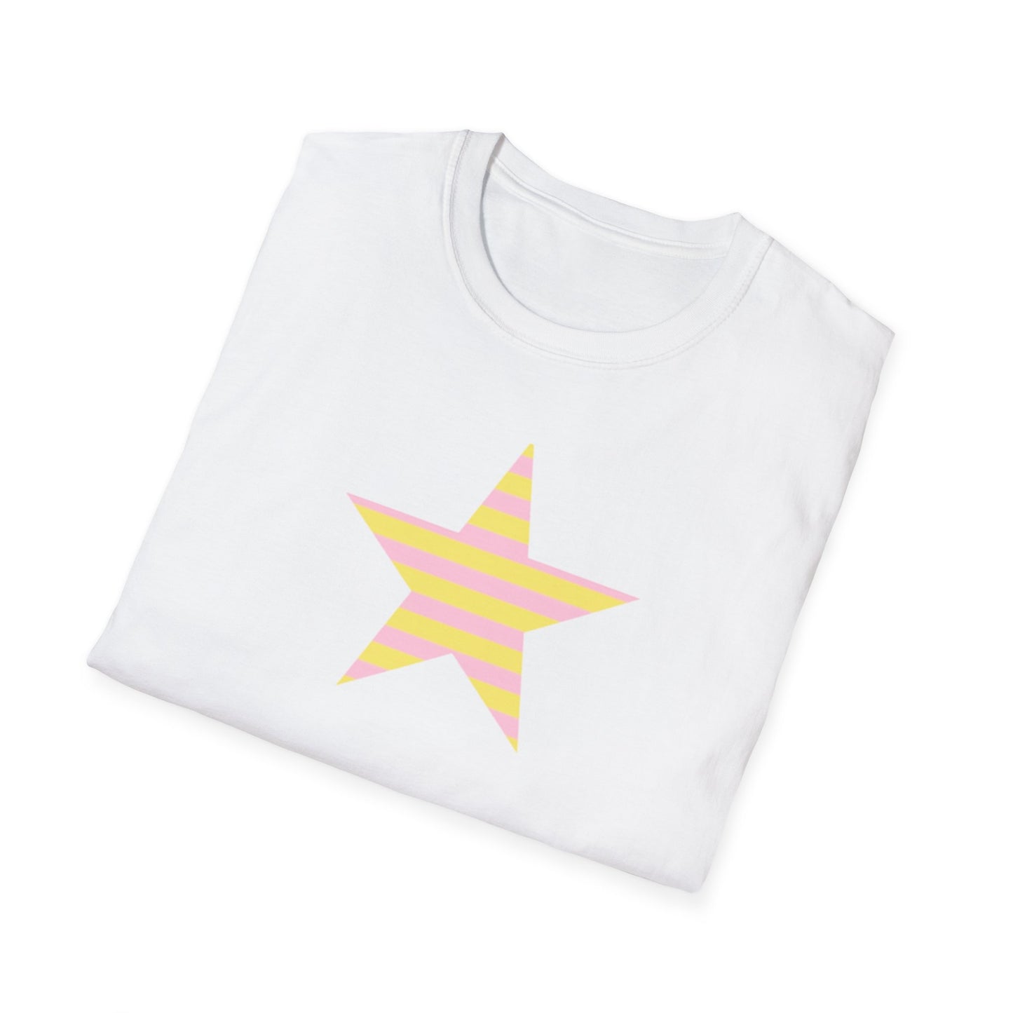 Star Stripe Tee — Pastel Pink & Yellow Graphic T-Shirt