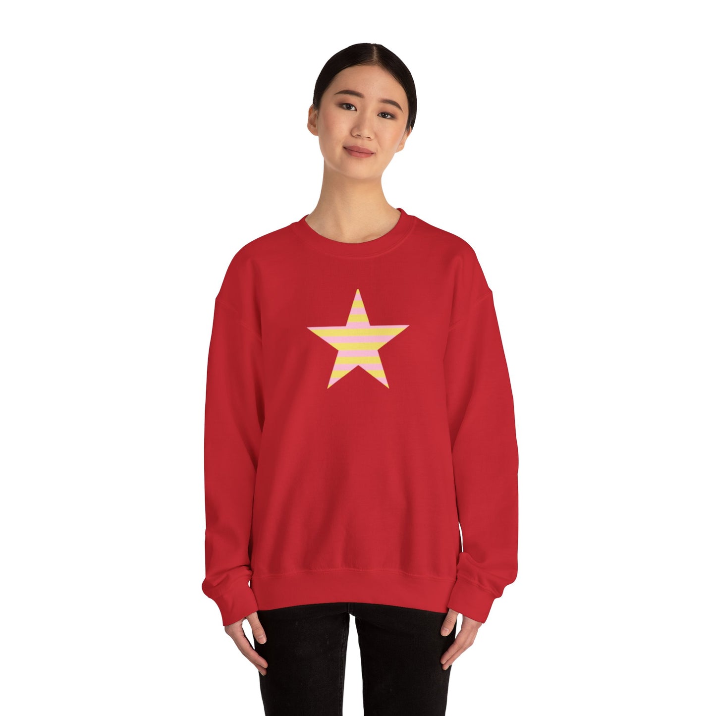 Star Stripe Crewneck — Pastel Pink & Yellow Graphic Sweatshirt