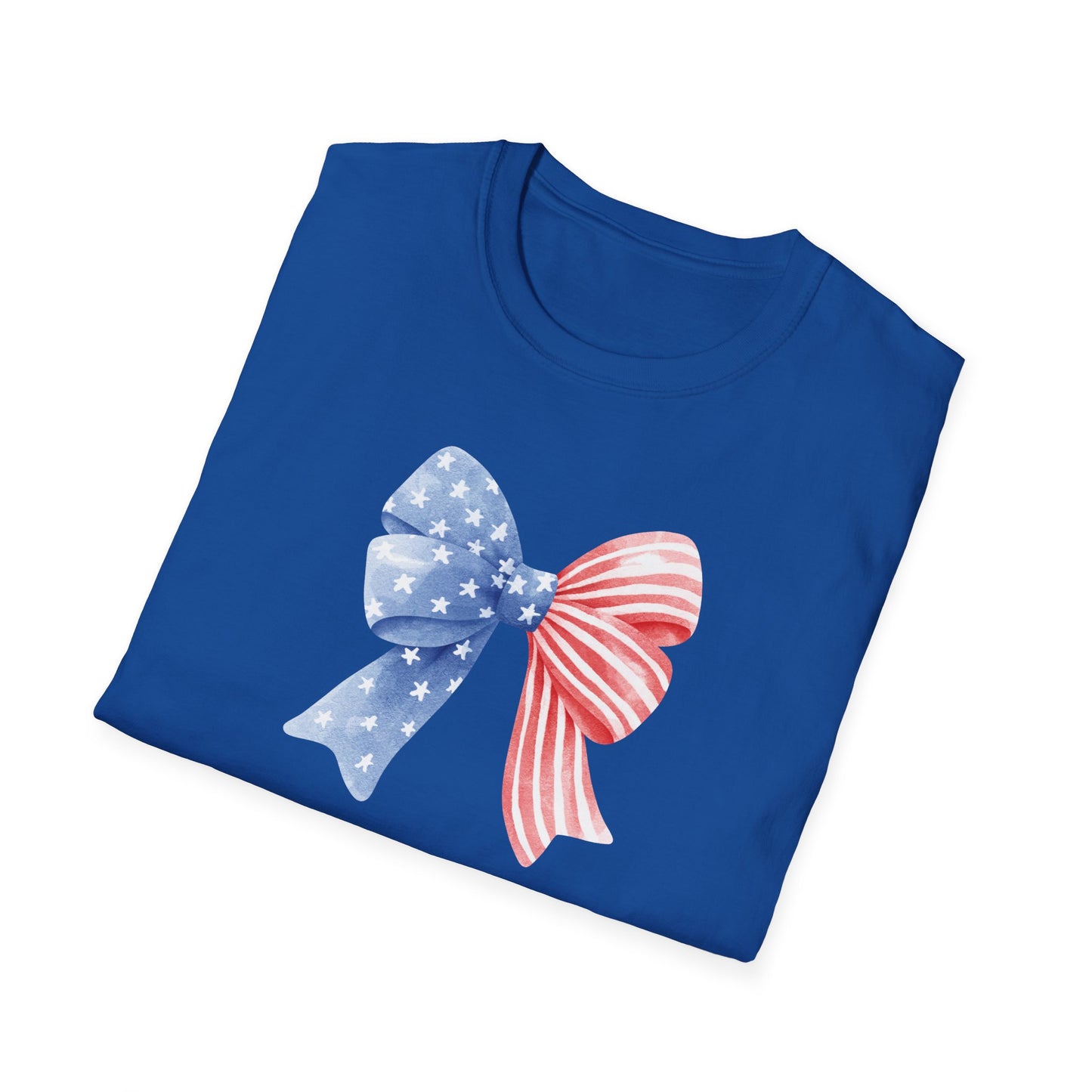 Patriotic USA Flag Bow T-Shirt — Red White Blue 4th of July Tee