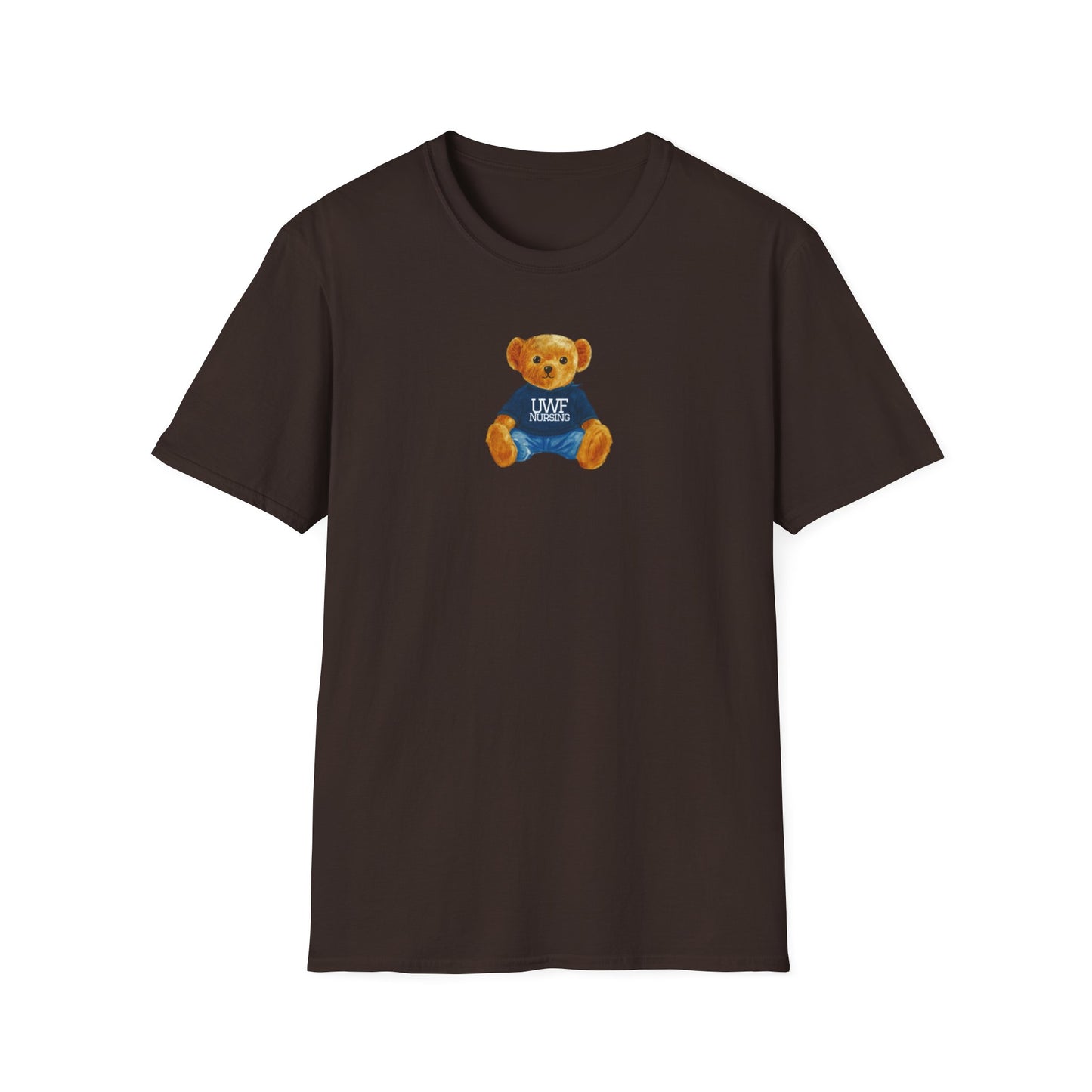 Teddy Bear Graphic T-Shirt — Cute Bear Wearing 'UWF NURSING' Sweater