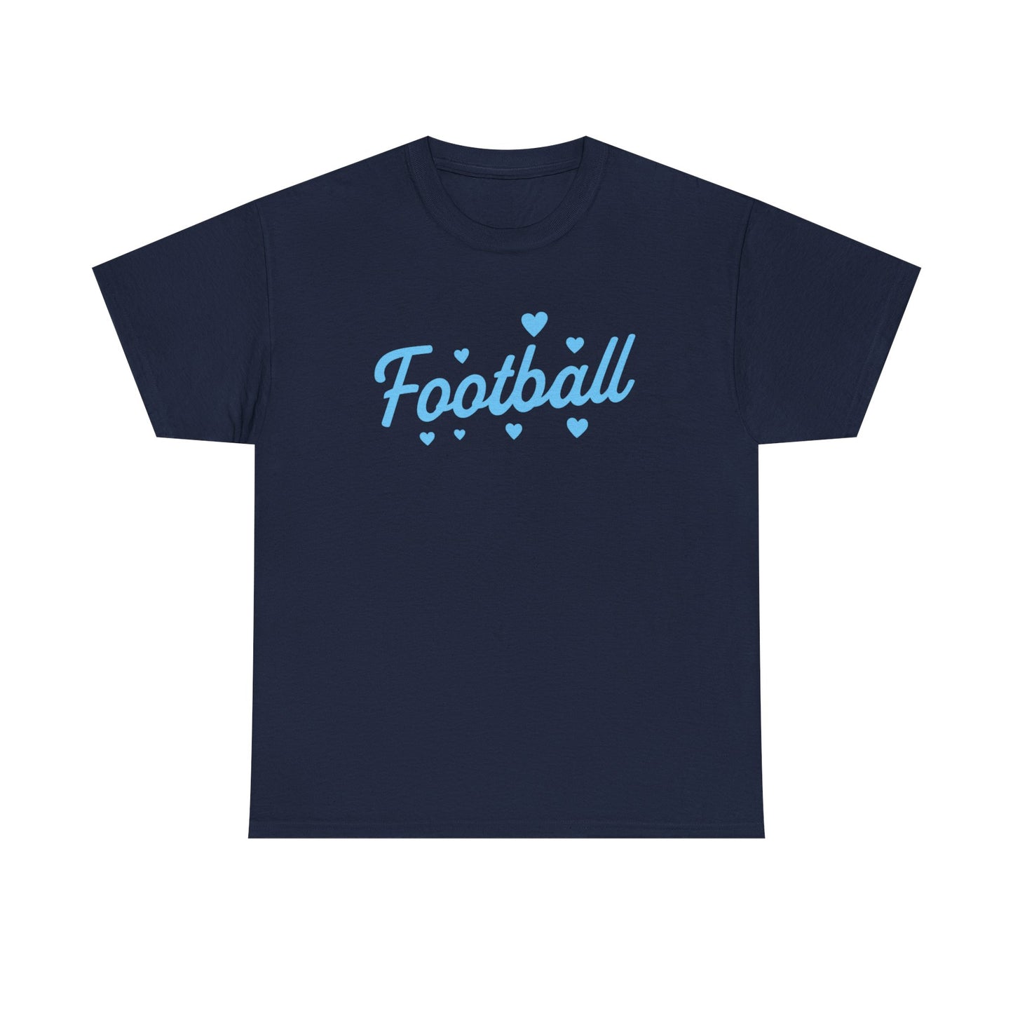 Football Script Tee — Light Blue Heart Sports T-Shirt