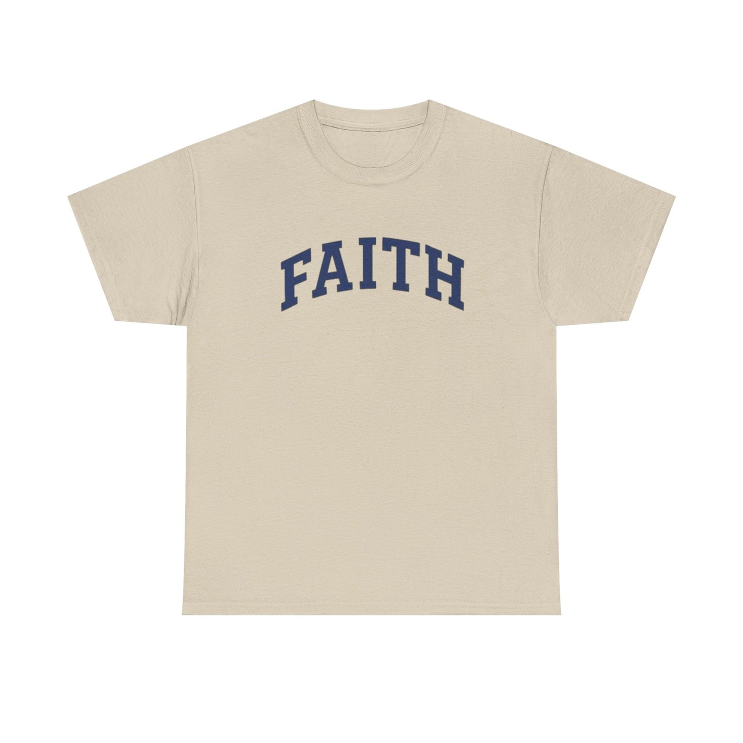 Faith Graphic Tee — Simple Navy Arch Lettering Christian T‑Shirt