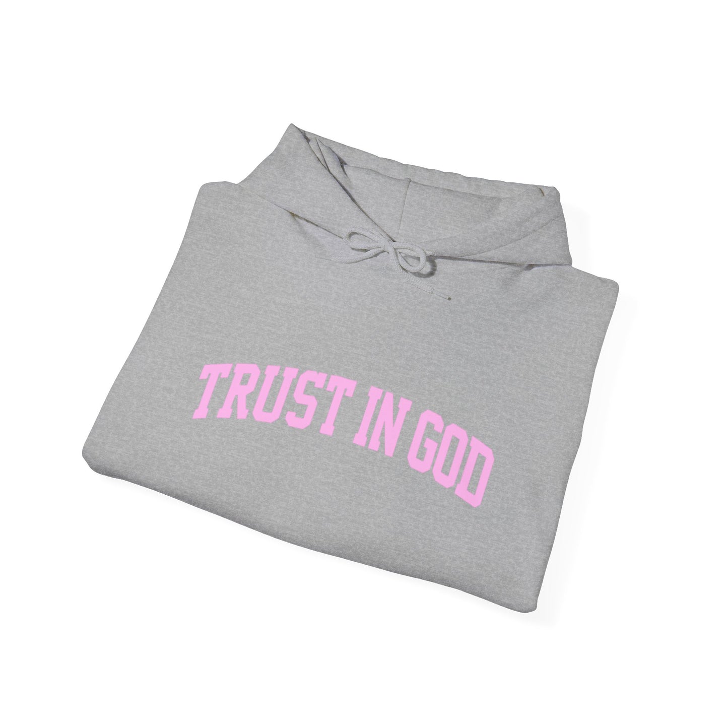 Trust In God Hoodie — White Pullover with Pink Faith Graphic