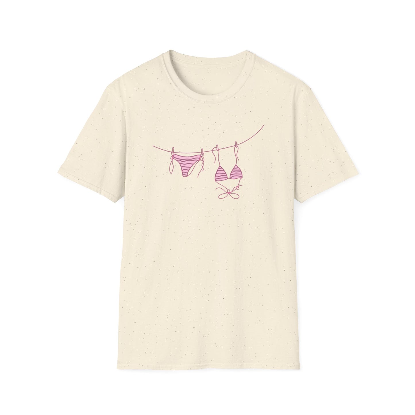 Bikini Line Graphic T‑Shirt – Pink Swimsuit Clothesline Tee