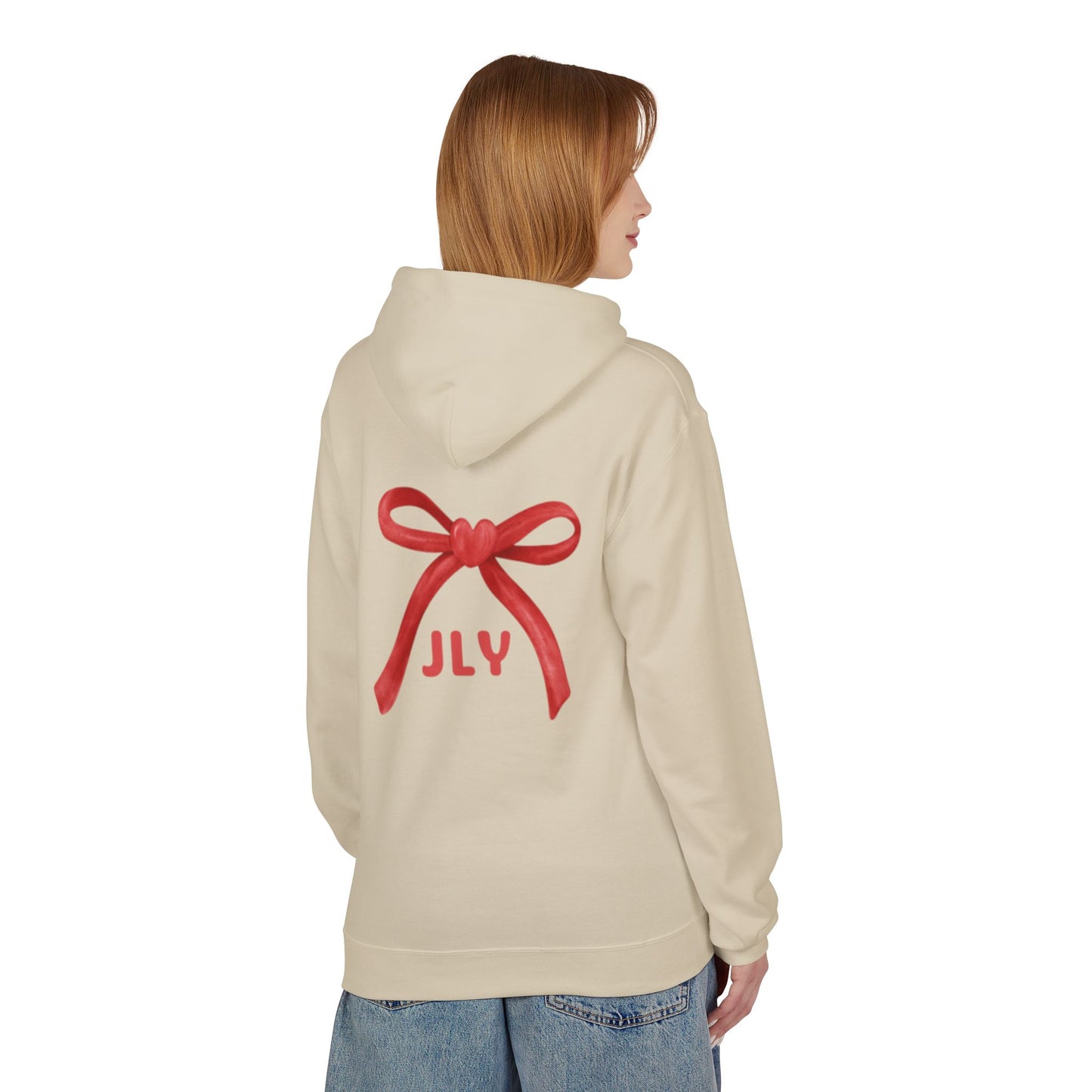 Chic Fleece Hoodie with JLY Bow Design - Perfect for Gift Giving, Cozy Casual Wear, Holiday Celebrations, Unisex Style, Everyday Comfort