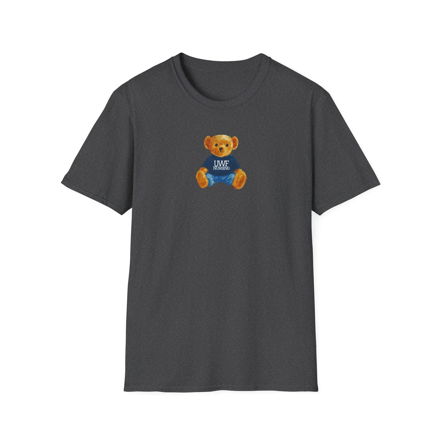 Teddy Bear Graphic T-Shirt — Cute Bear Wearing 'UWF NURSING' Sweater