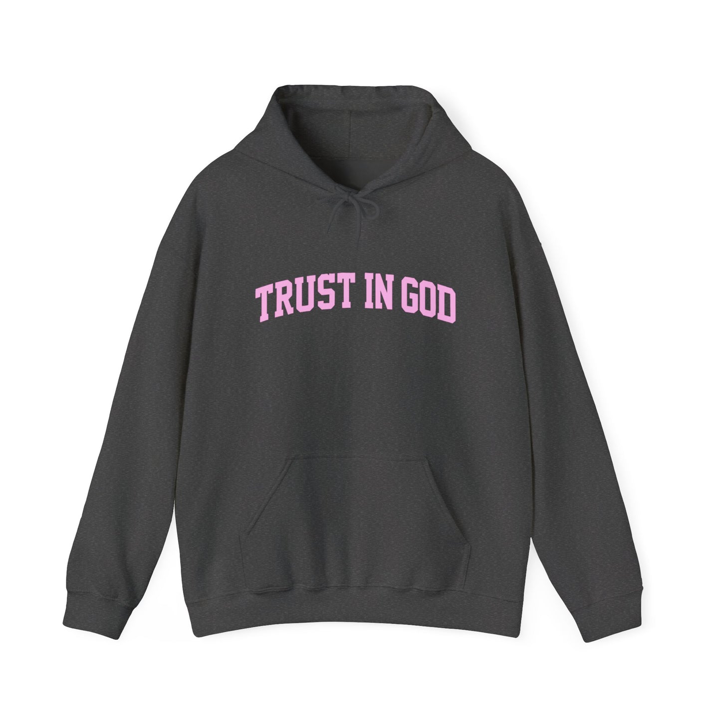 Trust In God Hoodie — White Pullover with Pink Faith Graphic