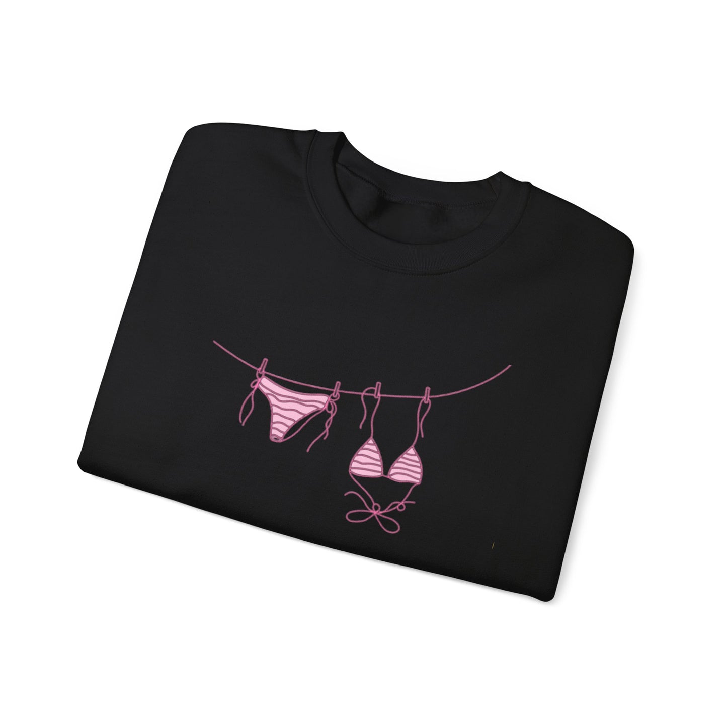 Bikini Line Graphic Crew Neck – Pink Swimsuit Clothesline Sweatshirt