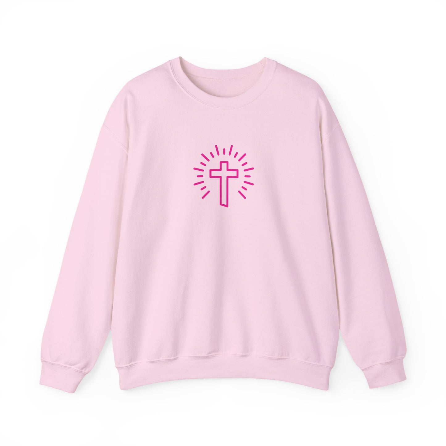 Christian Cross Crewneck Sweatshirt — Pink Radiant Faith Graphic