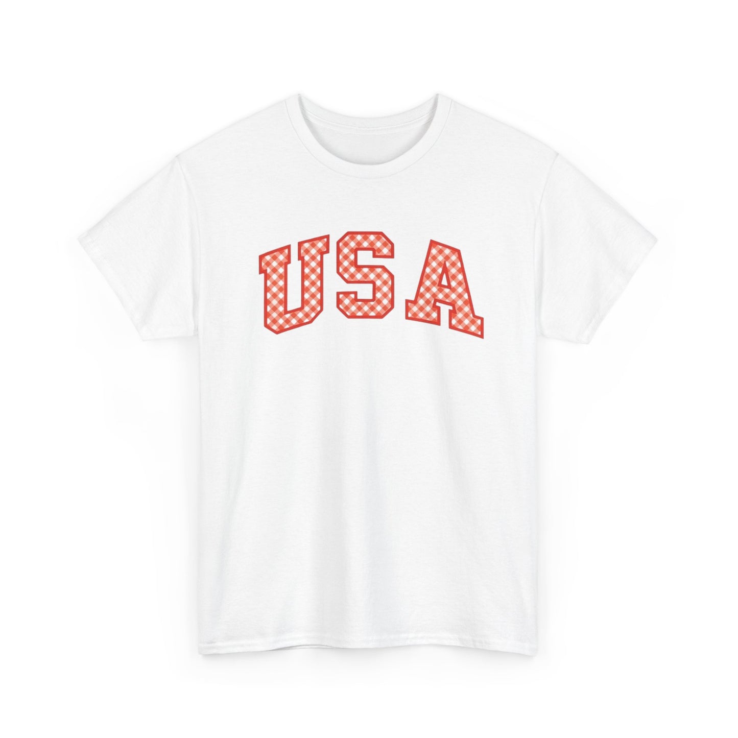 USA Checkered Print T-Shirt — Patriotic Fourth of July Tee