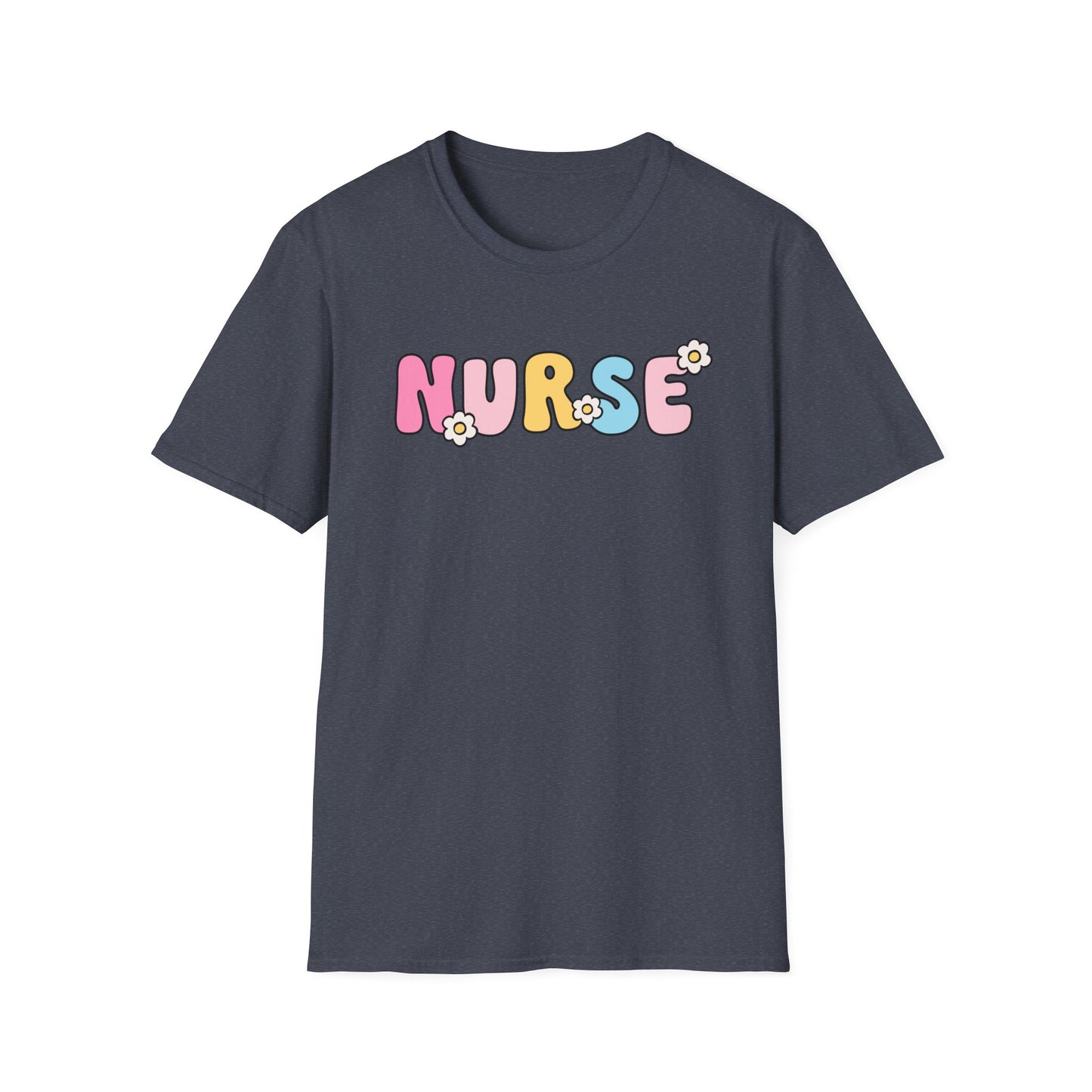 Nurse Daisy Retro Bubble Letter T-Shirt — Cute Pastel Floral Nursing Tee