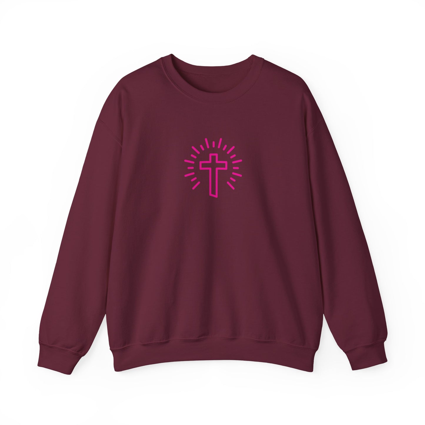 Christian Cross Crewneck Sweatshirt — Pink Radiant Faith Graphic