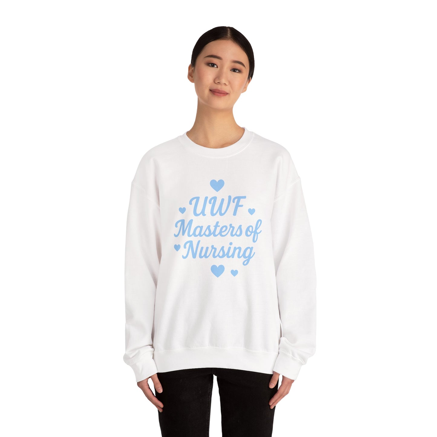 UWF Masters of Nursing Crew neck — Light Blue Heart Nursing School Sweatshirt