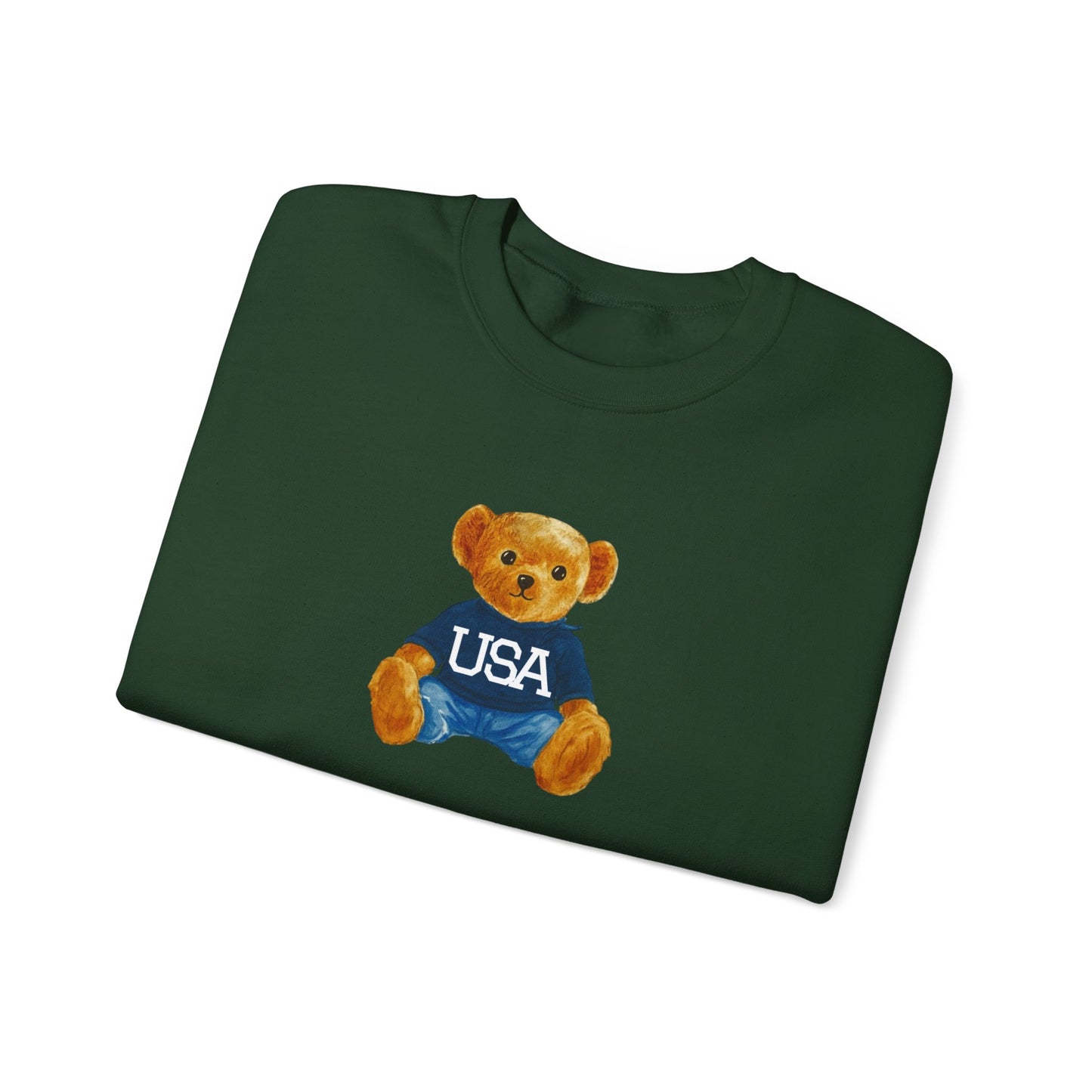 USA Teddy Bear Crewneck Sweatshirt — Cute Patriotic Bear Pullover
