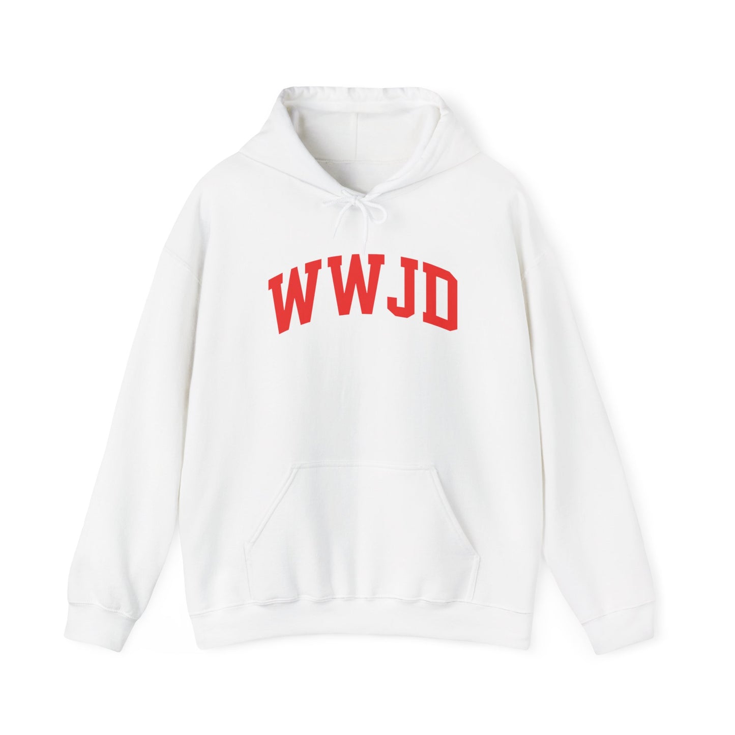 WWJD Hoodie — Classic Red Lettering Christian Faith Pullover
