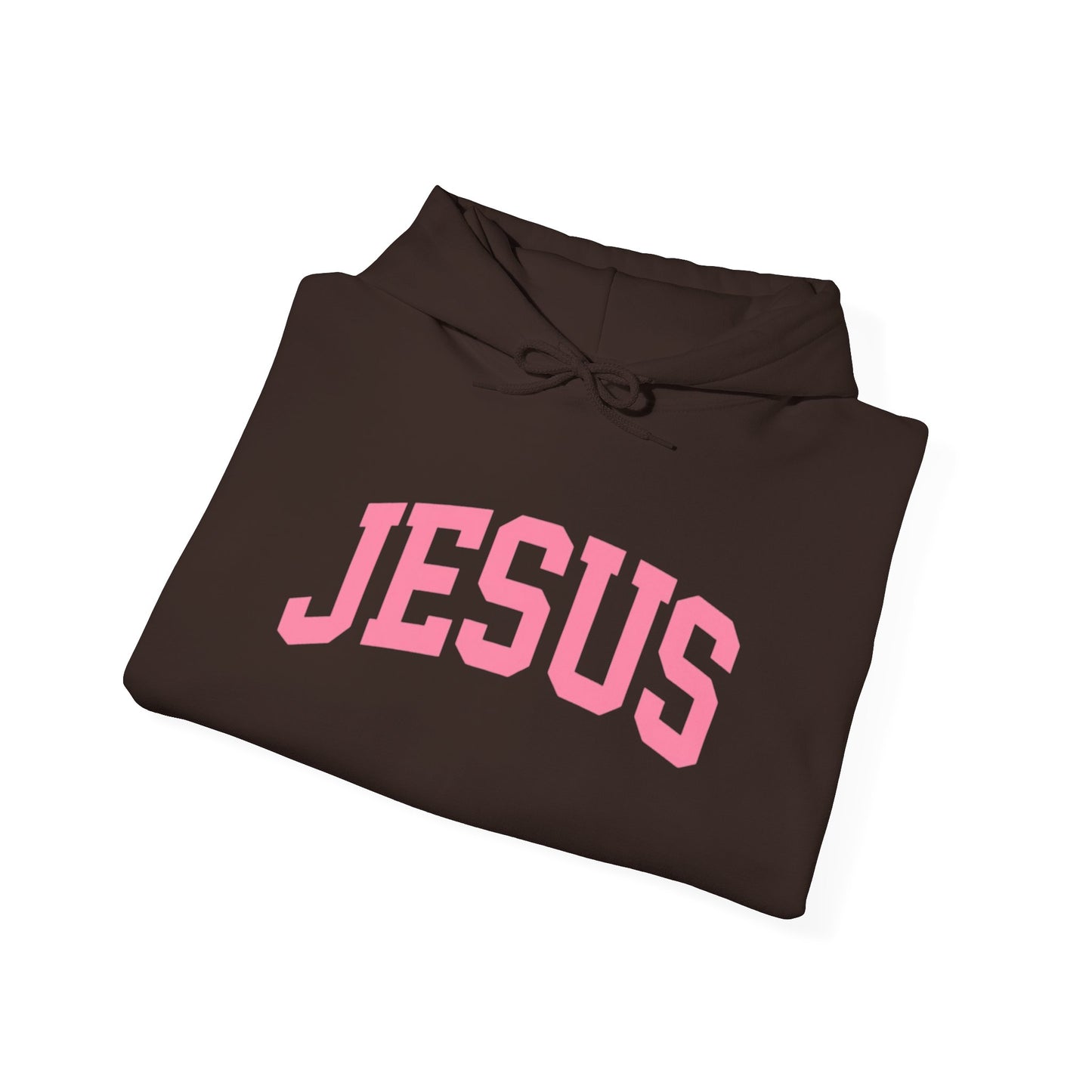 Jesus Arch Logo Hoodie — Pink Lettering Christian Faith Pullover