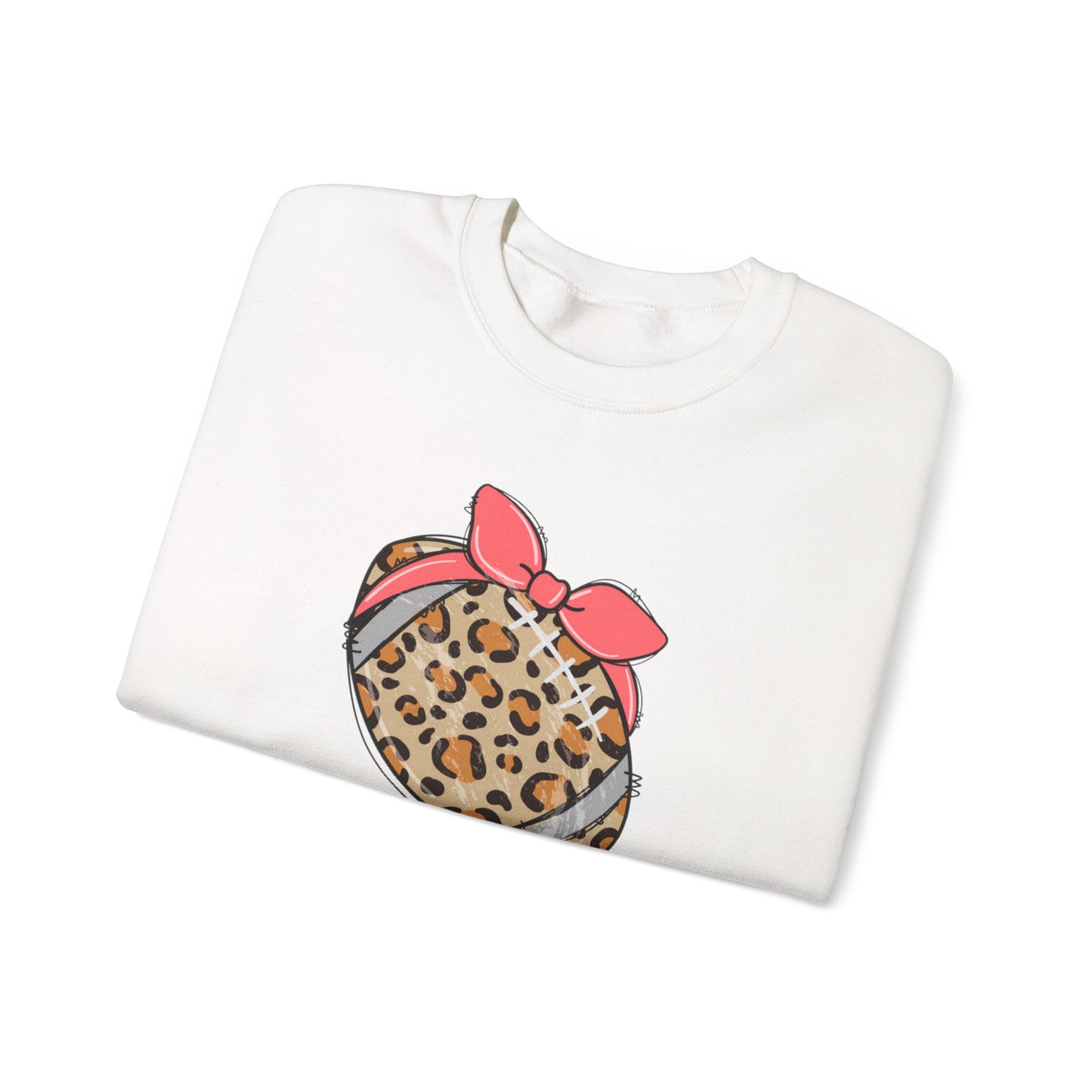 Leopard Print Football Sweatshirt with Pink Bandana — Cute Game Day Crewneck