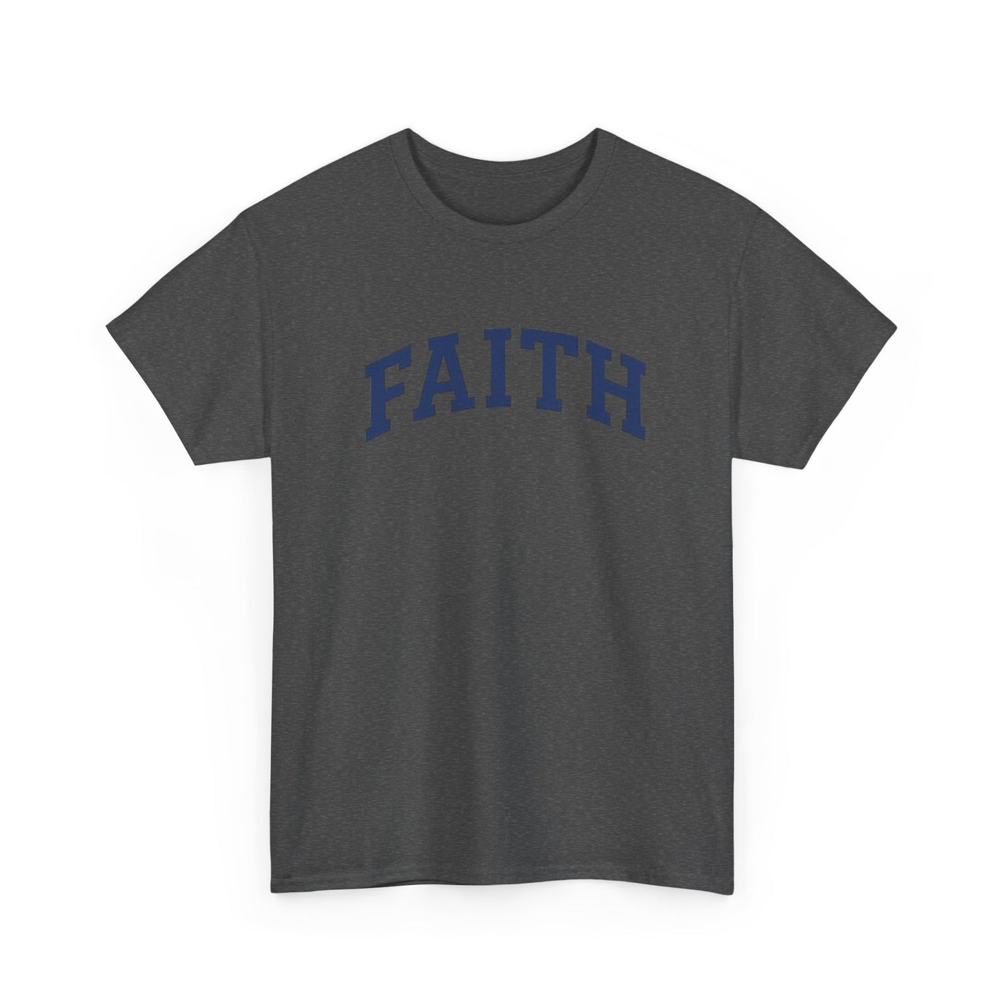 Faith Graphic Tee — Simple Navy Arch Lettering Christian T‑Shirt