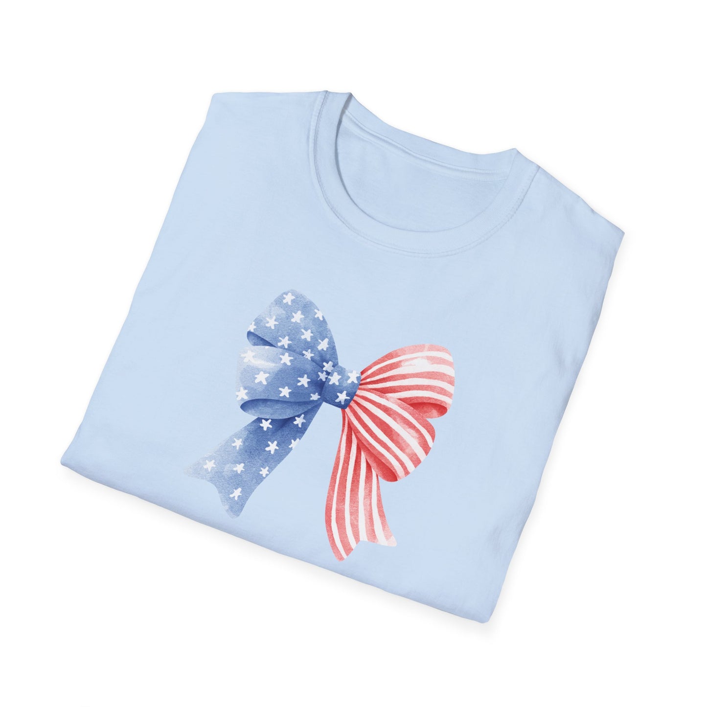 Patriotic USA Flag Bow T-Shirt — Red White Blue 4th of July Tee