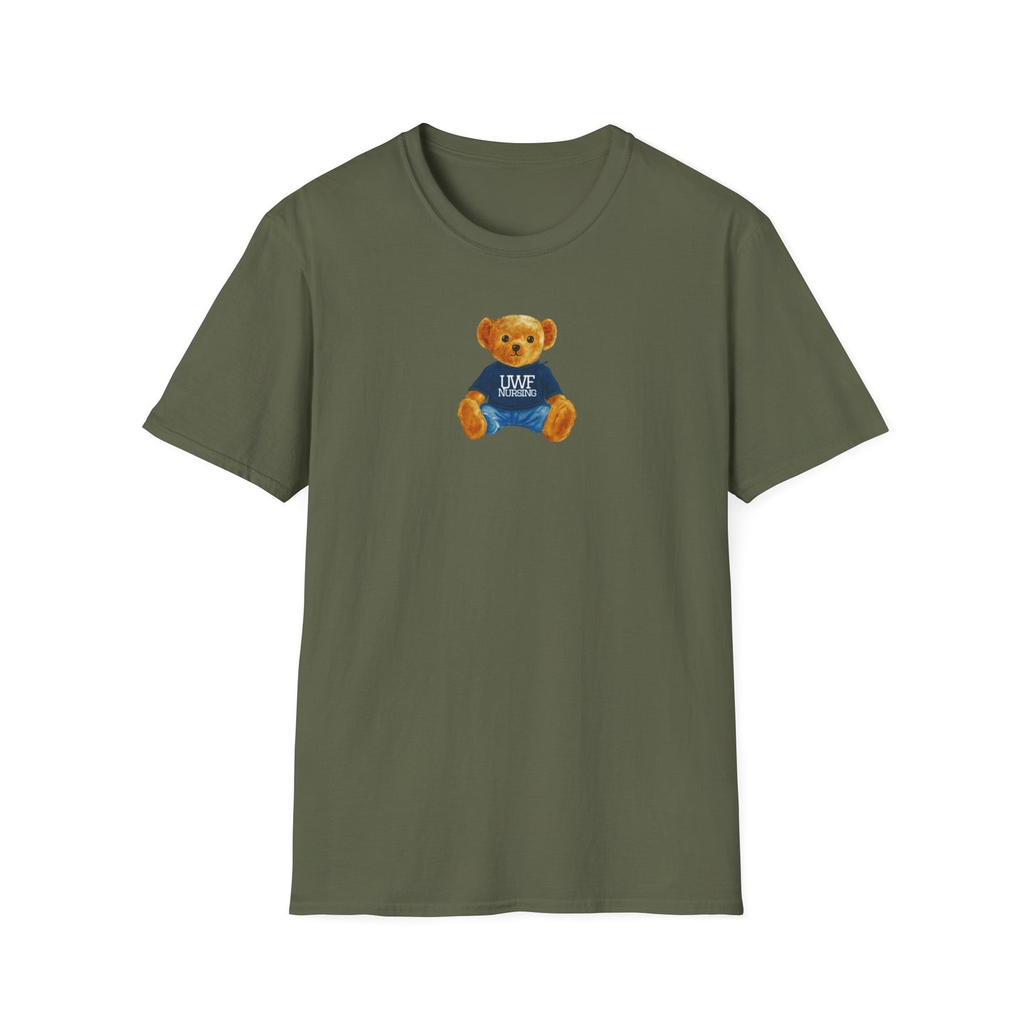 Teddy Bear Graphic T-Shirt — Cute Bear Wearing 'UWF NURSING' Sweater