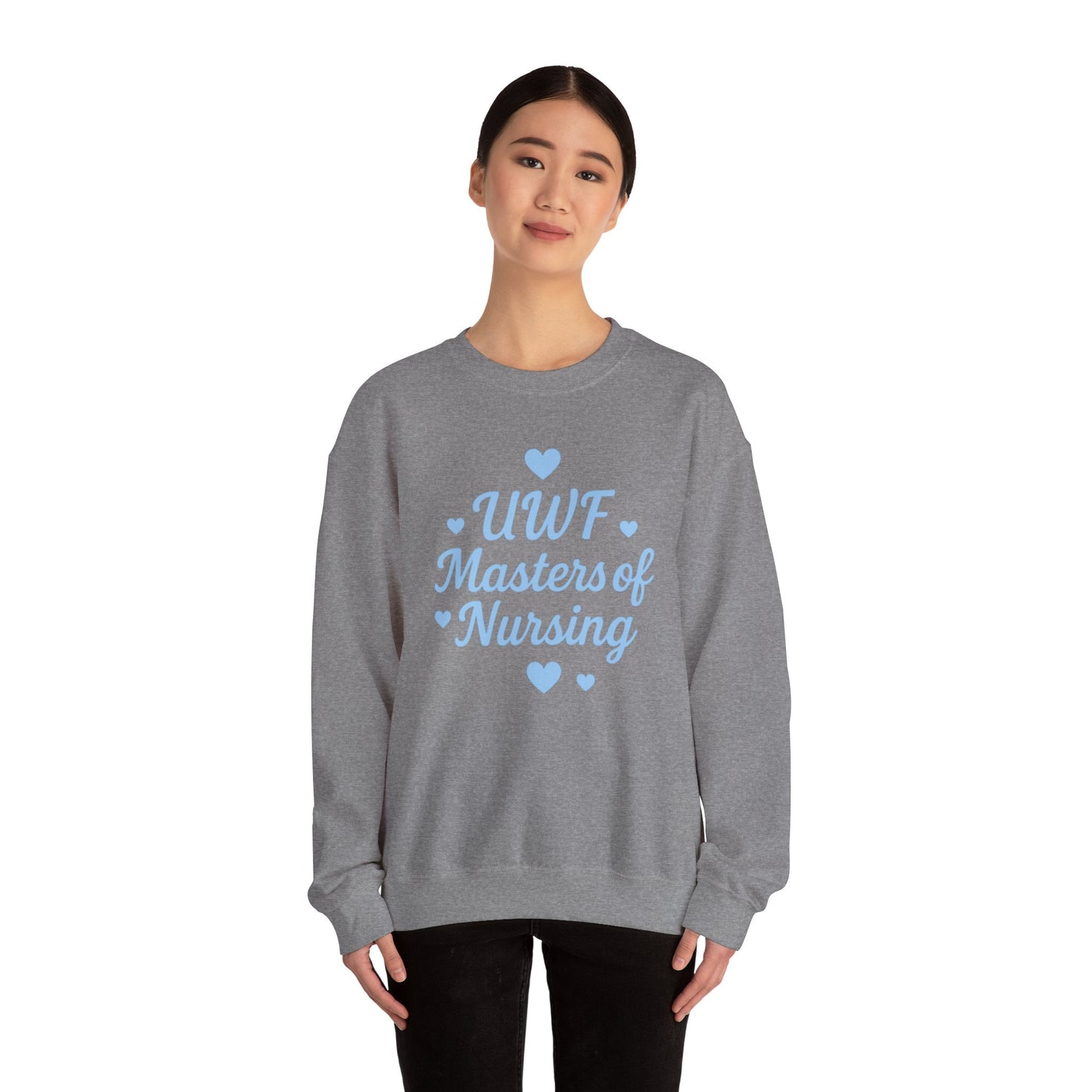 UWF Masters of Nursing Crew neck — Light Blue Heart Nursing School Sweatshirt