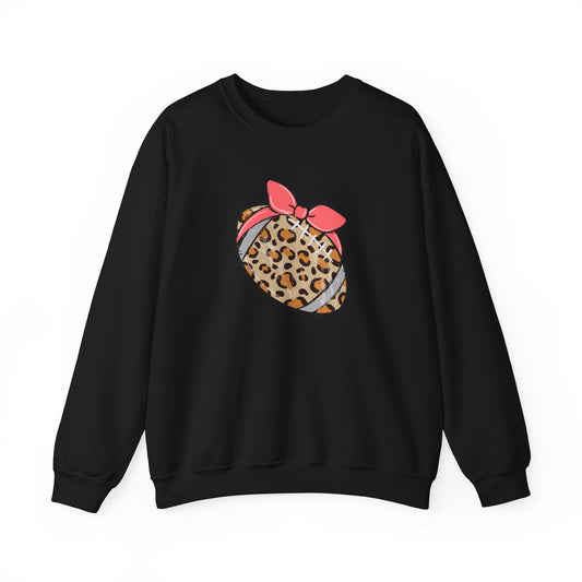 Leopard Print Football Sweatshirt with Pink Bandana — Cute Game Day Crewneck