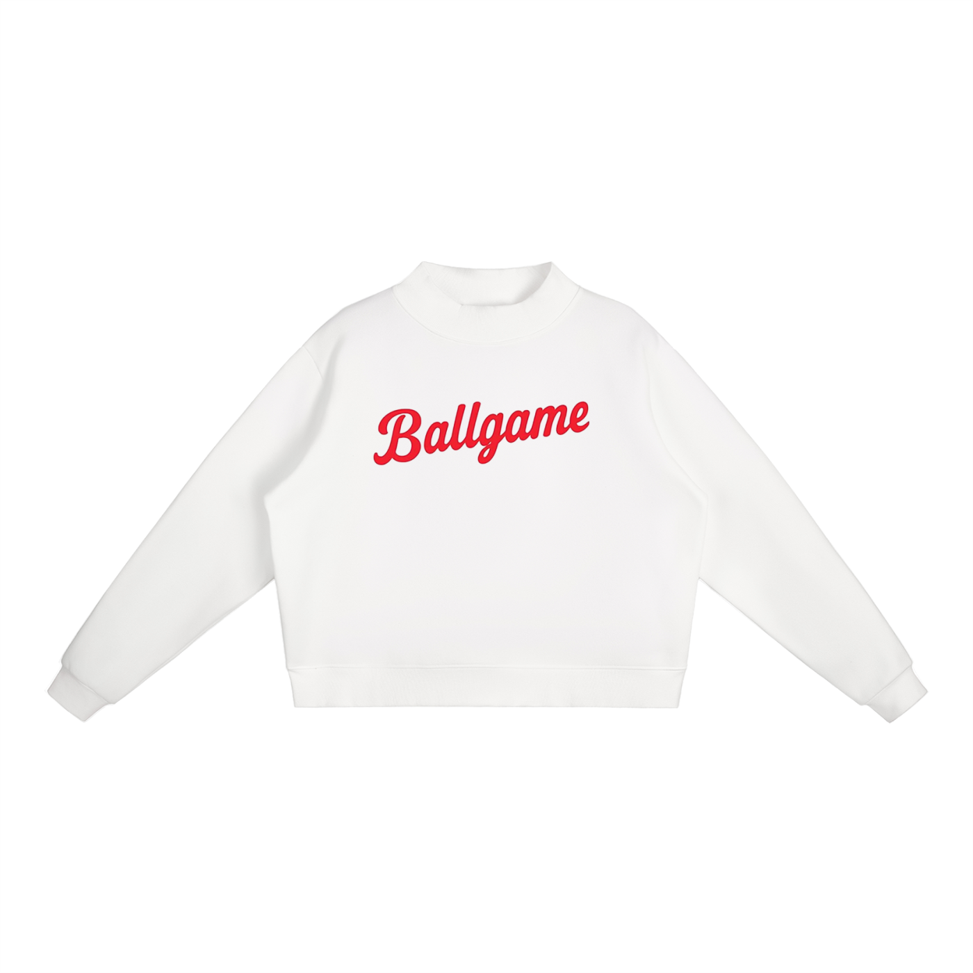 Ballgame Script with Patchwork Essential Fleece Mock-Neck Crew Sweatshirt