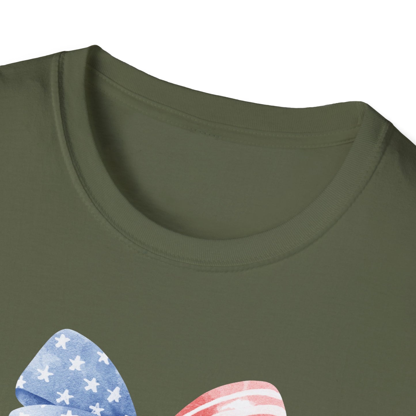 Patriotic USA Flag Bow T-Shirt — Red White Blue 4th of July Tee