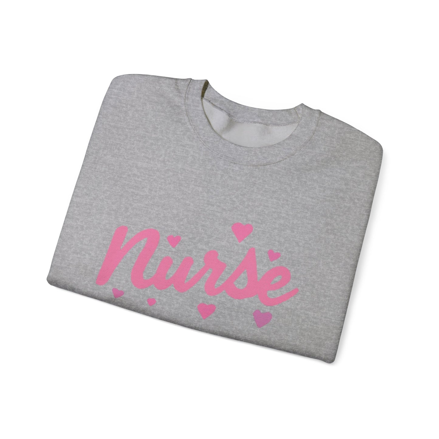 Nurse Crewneck Sweatshirt — Pink Script with Hearts, Cute Gift for Nurses