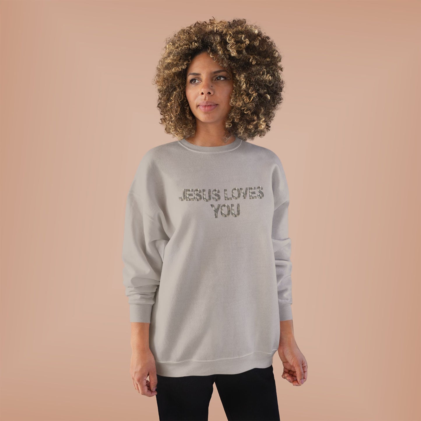 Unisex Eco-Friendly Crewneck Sweatshirt - "Jesus Loves You," Faith Apparel, Comfortable Gift, Religious Sweatshirt, Cozy Outfit