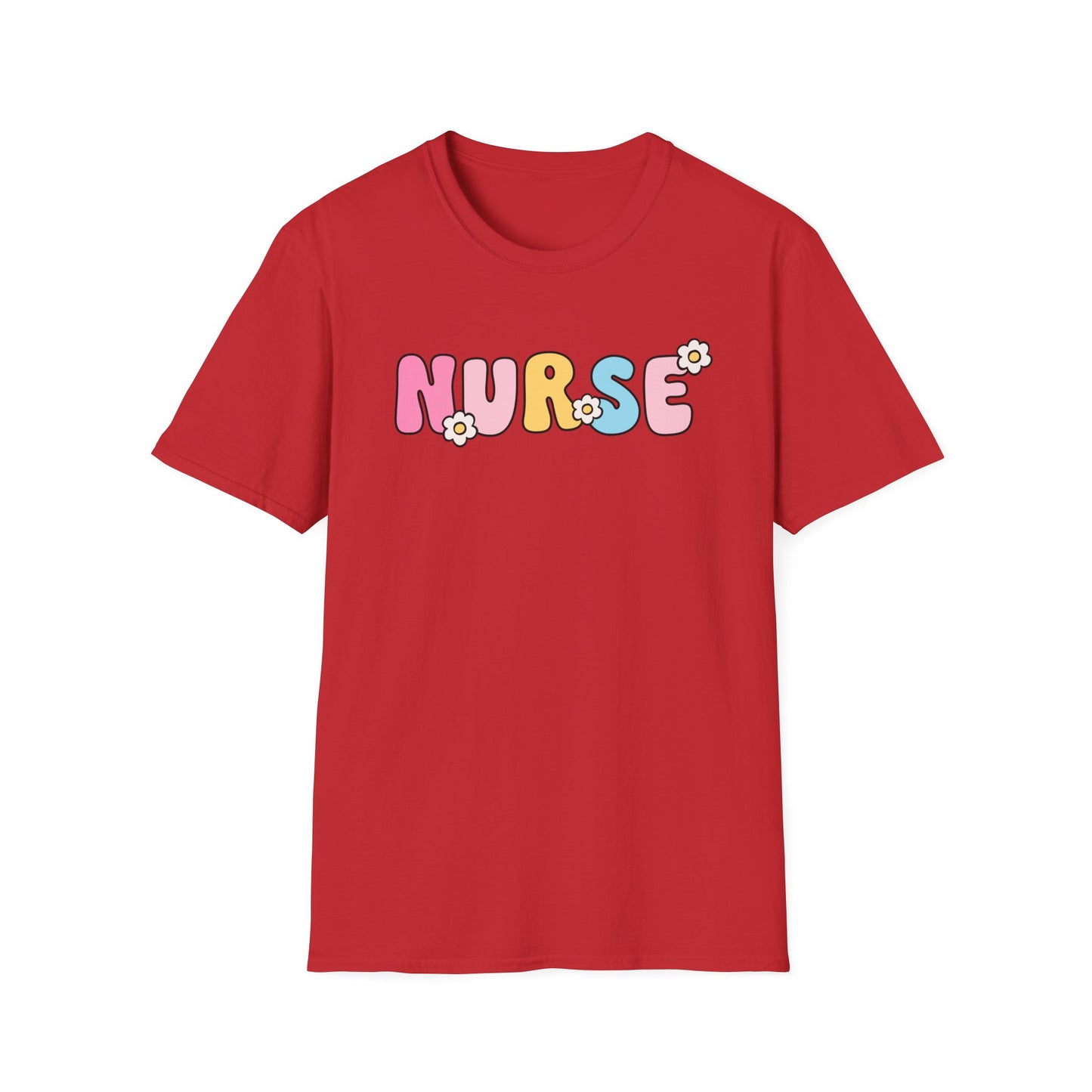 Nurse Daisy Retro Bubble Letter T-Shirt — Cute Pastel Floral Nursing Tee