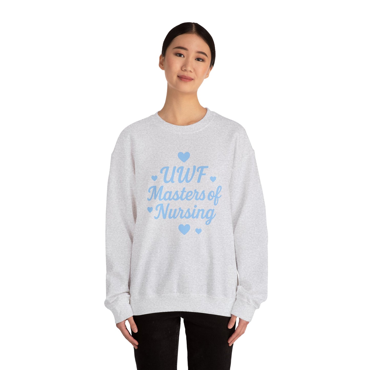 UWF Masters of Nursing Crew neck — Light Blue Heart Nursing School Sweatshirt