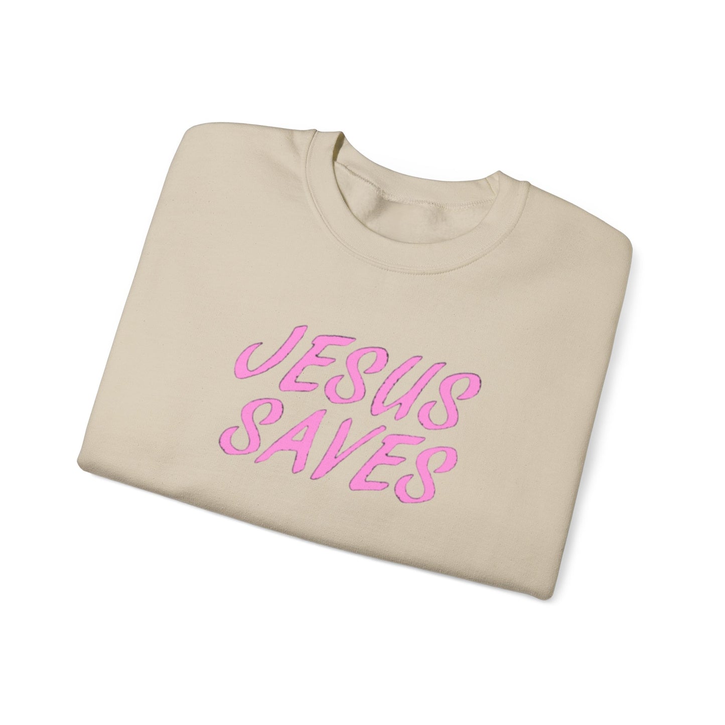 Jesus Saves Pink Script Crew neck — Christian Faith Graphic Tee