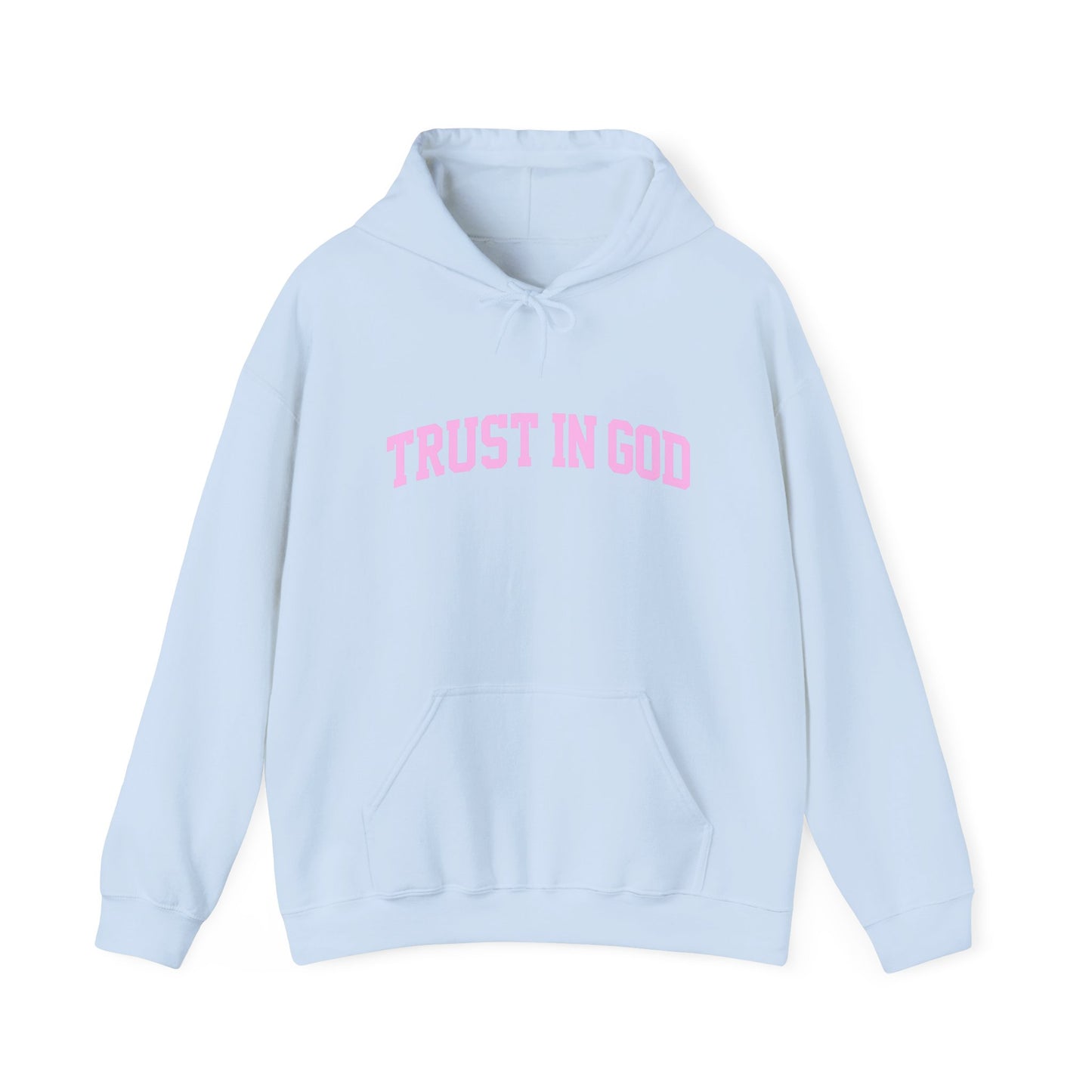 Trust In God Hoodie — White Pullover with Pink Faith Graphic