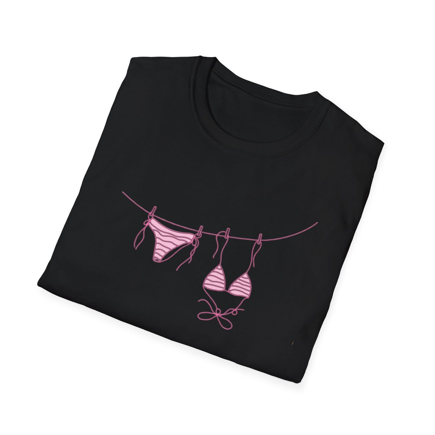 Bikini Line Graphic T‑Shirt – Pink Swimsuit Clothesline Tee