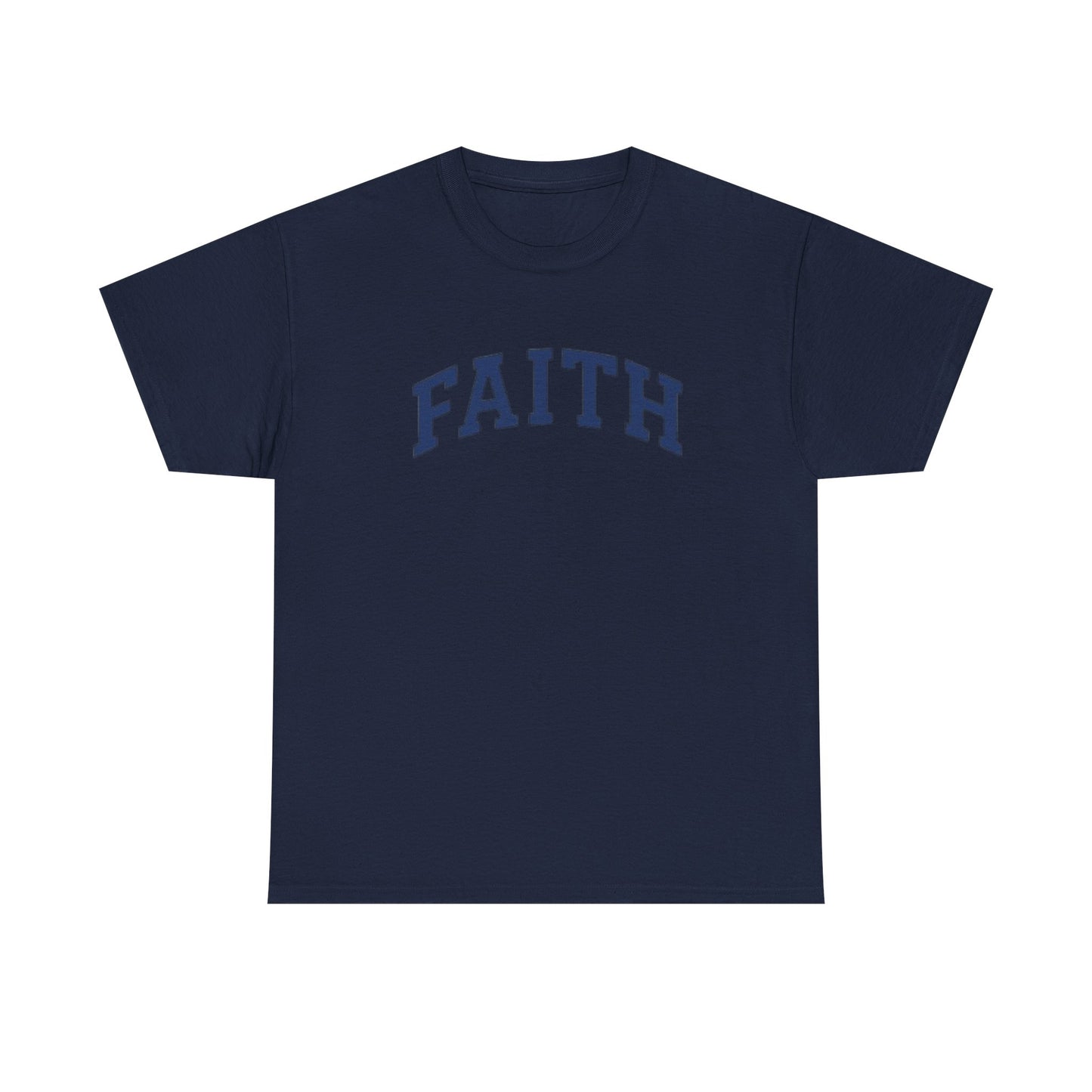 Faith Graphic Tee — Simple Navy Arch Lettering Christian T‑Shirt