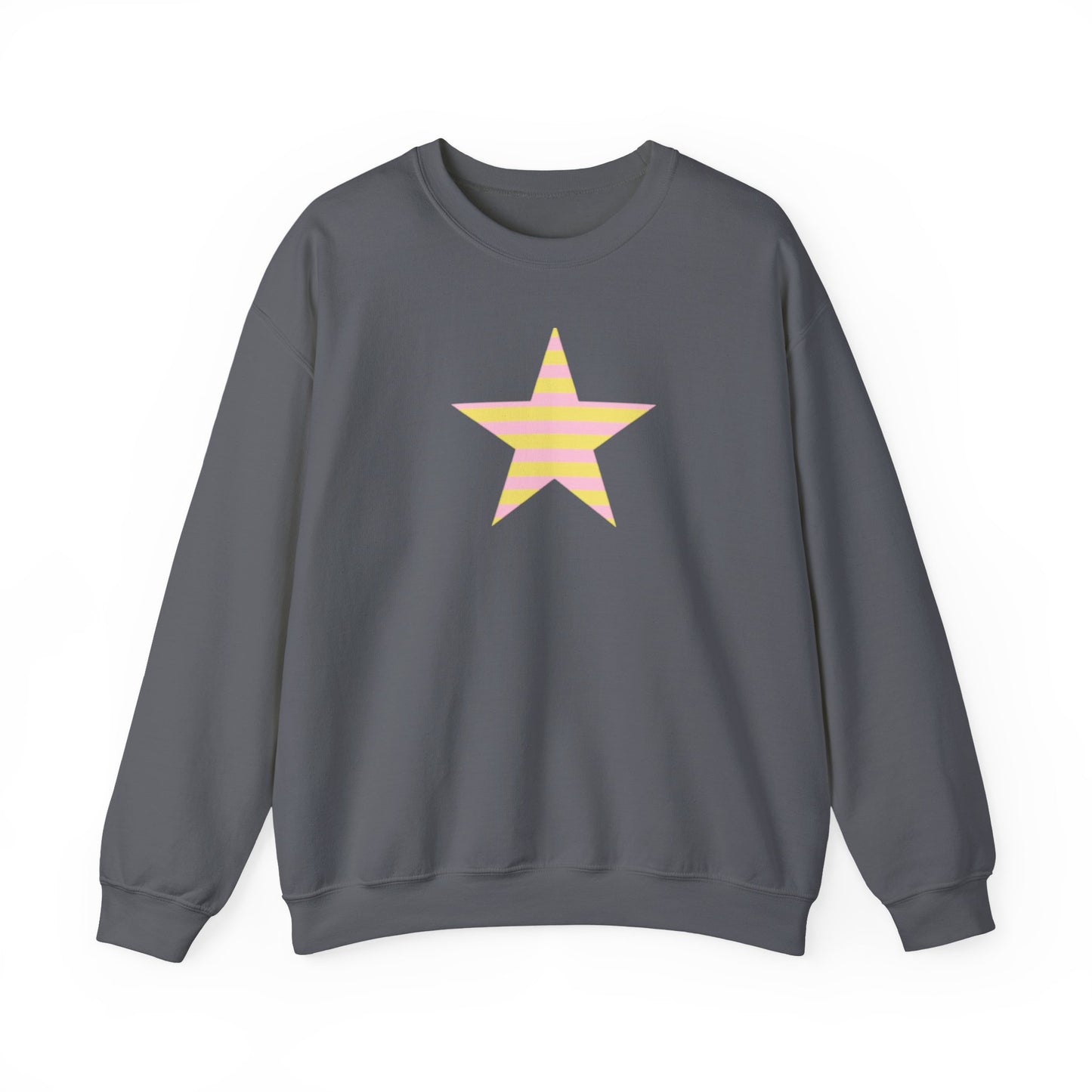 Star Stripe Crewneck — Pastel Pink & Yellow Graphic Sweatshirt