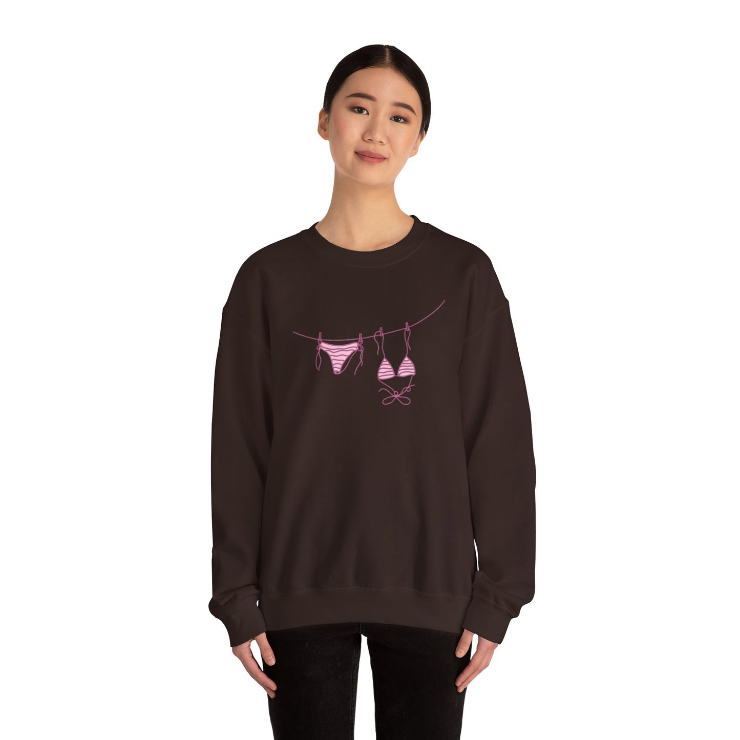 Bikini Line Graphic Crew Neck – Pink Swimsuit Clothesline Sweatshirt