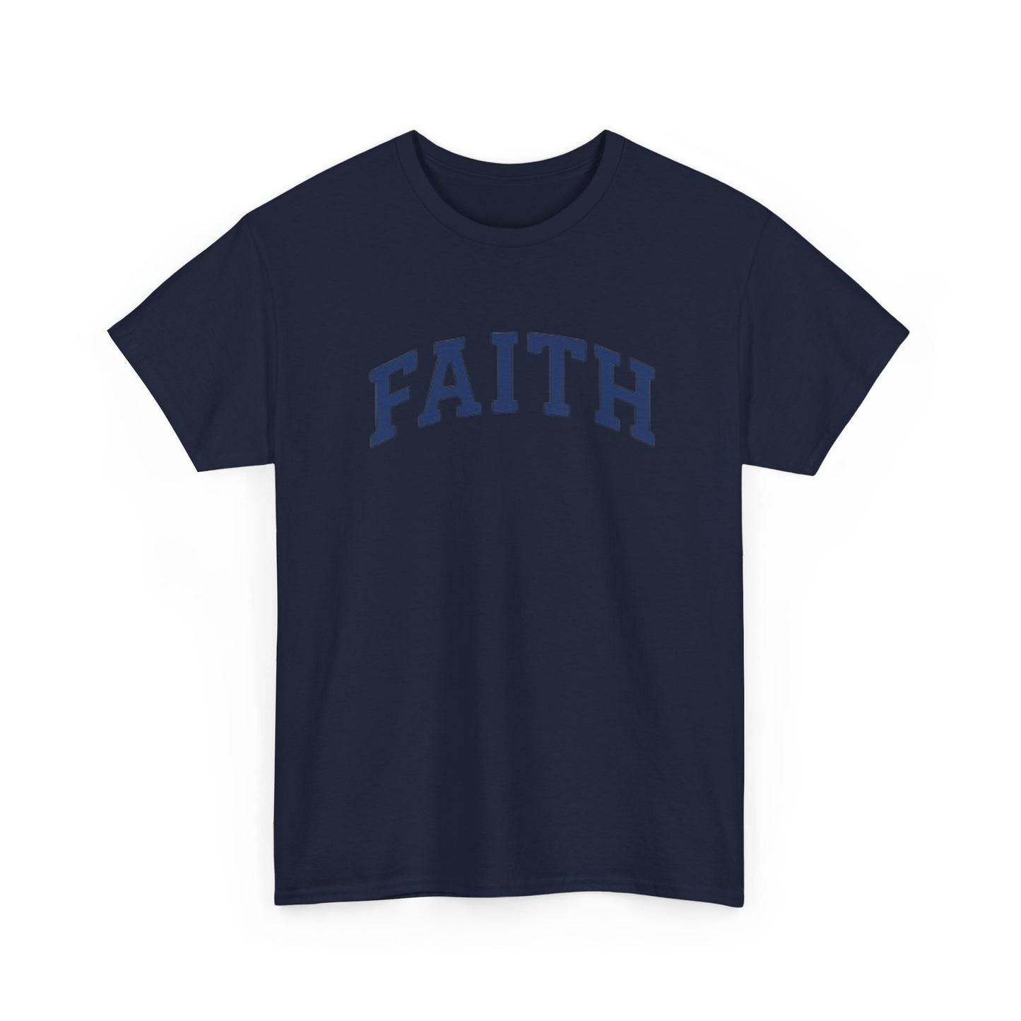 Faith Graphic Tee — Simple Navy Arch Lettering Christian T‑Shirt
