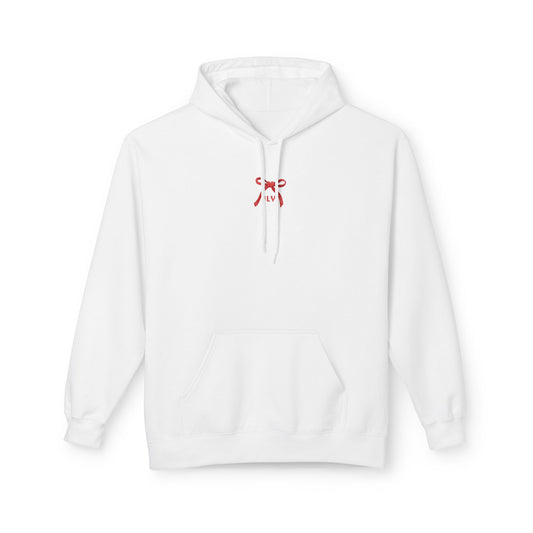 Chic Fleece Hoodie with JLY Bow Design - Perfect for Gift Giving, Cozy Casual Wear, Holiday Celebrations, Unisex Style, Everyday Comfort