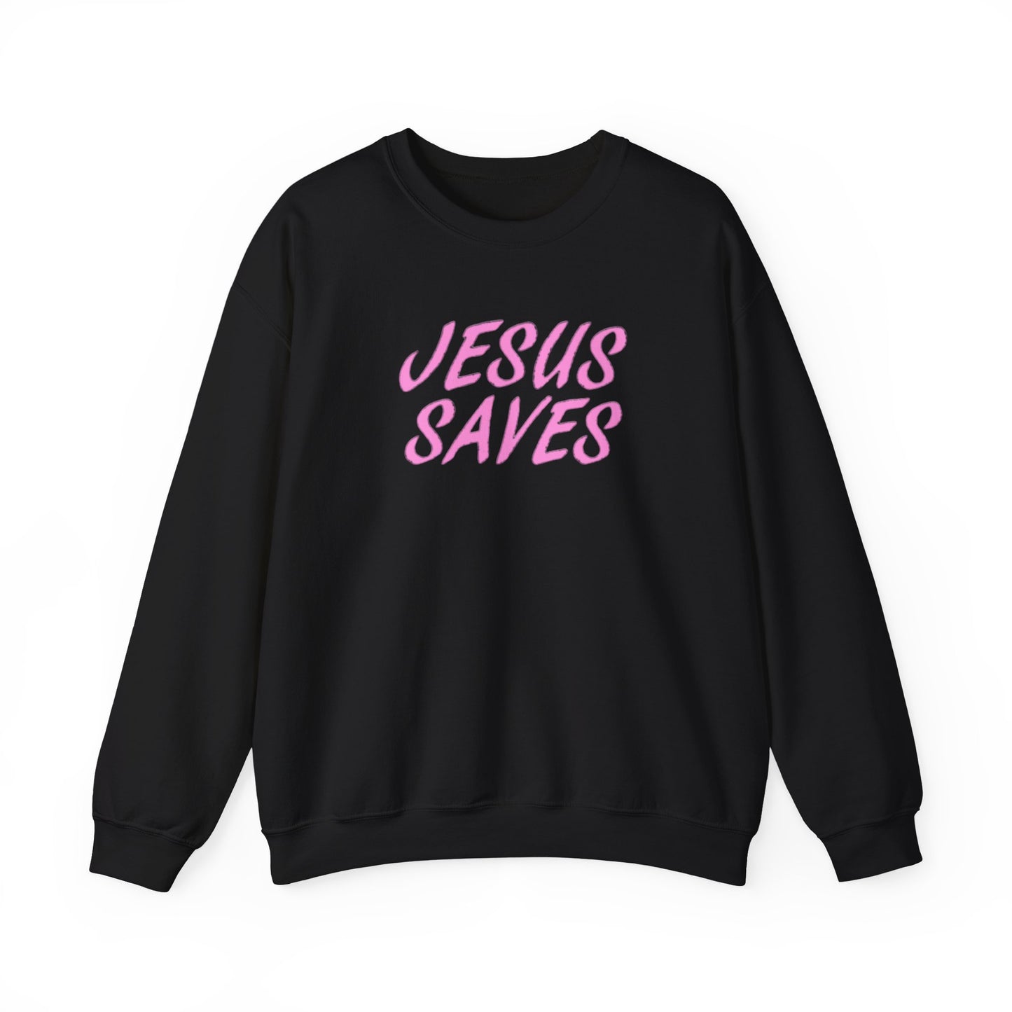 Jesus Saves Pink Script Crew neck — Christian Faith Graphic Tee