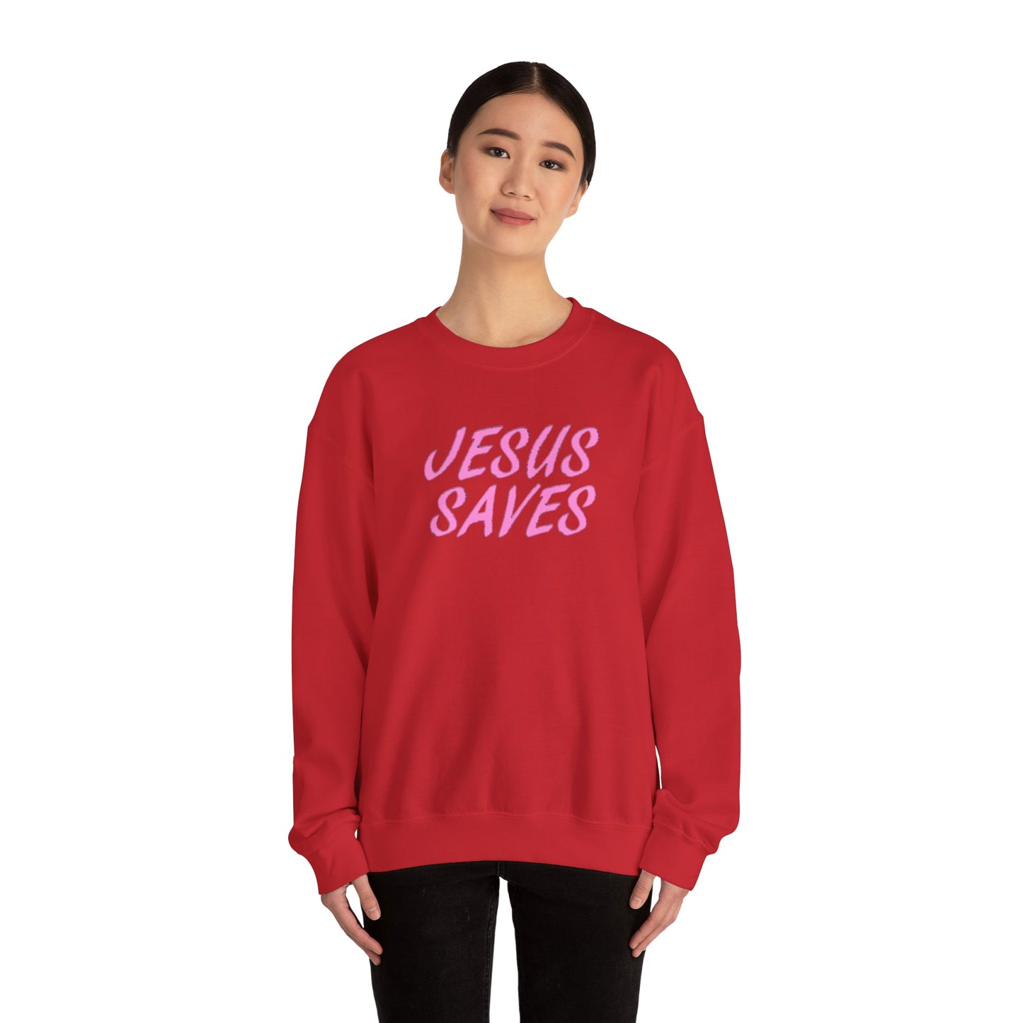 Jesus Saves Pink Script Crew neck — Christian Faith Graphic Tee