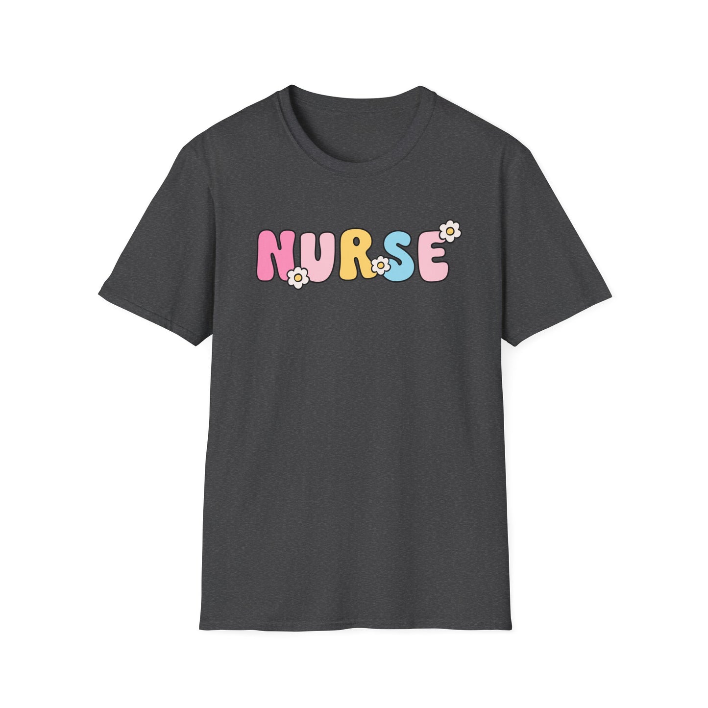 Nurse Daisy Retro Bubble Letter T-Shirt — Cute Pastel Floral Nursing Tee